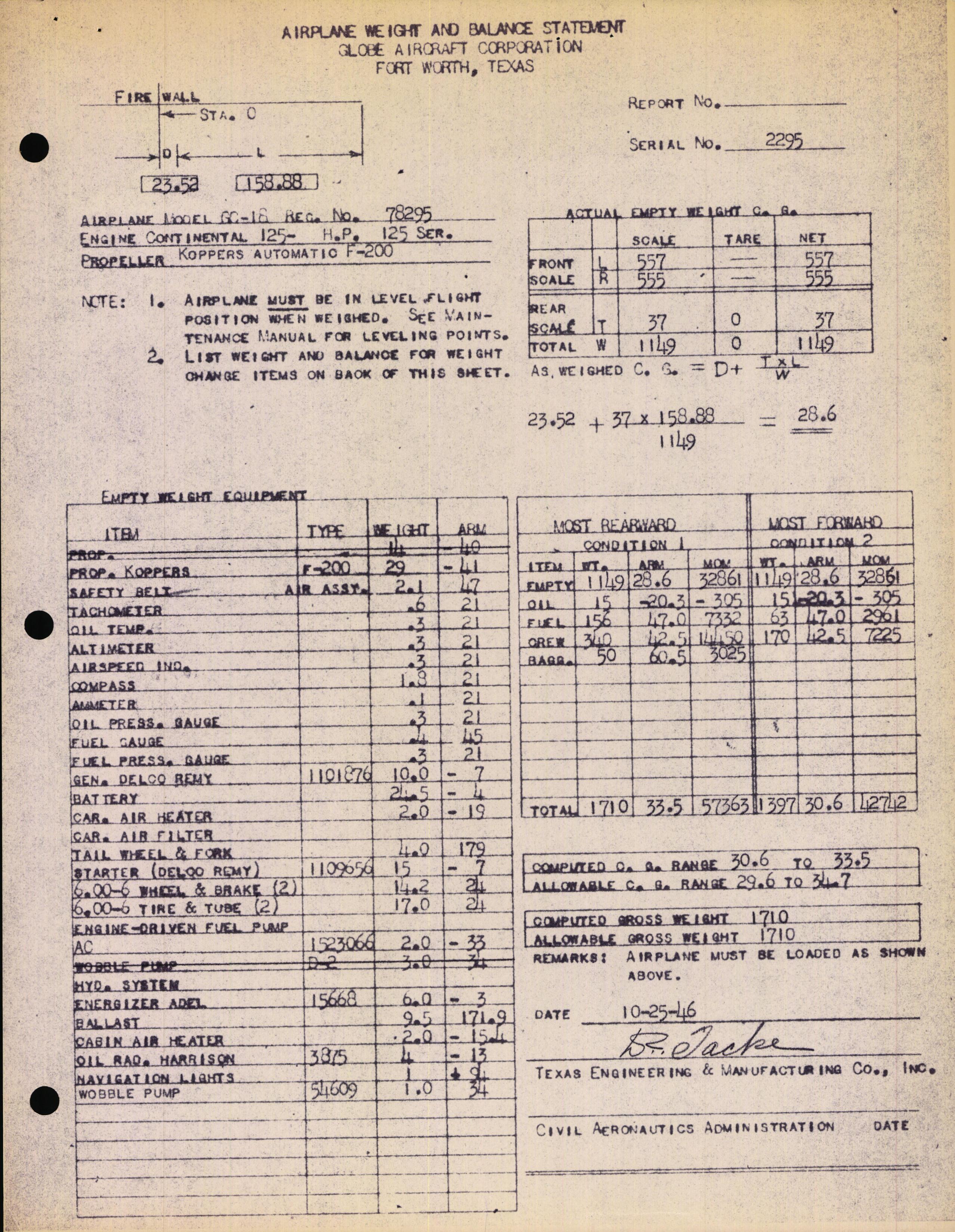 Sample page 4 from AirCorps Library document: Technical Information for Serial Number 2295