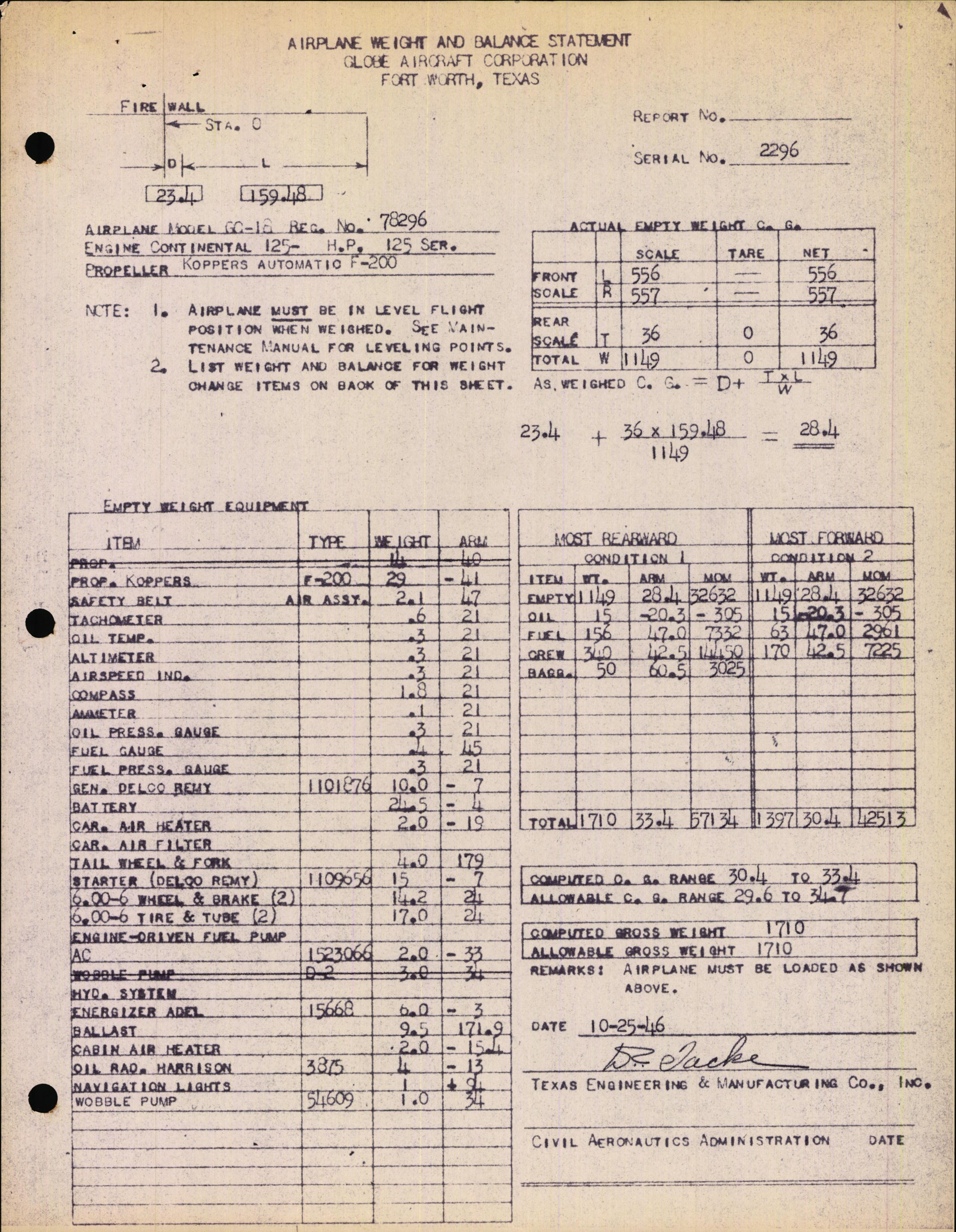 Sample page 2 from AirCorps Library document: Technical Information for Serial Number 2296