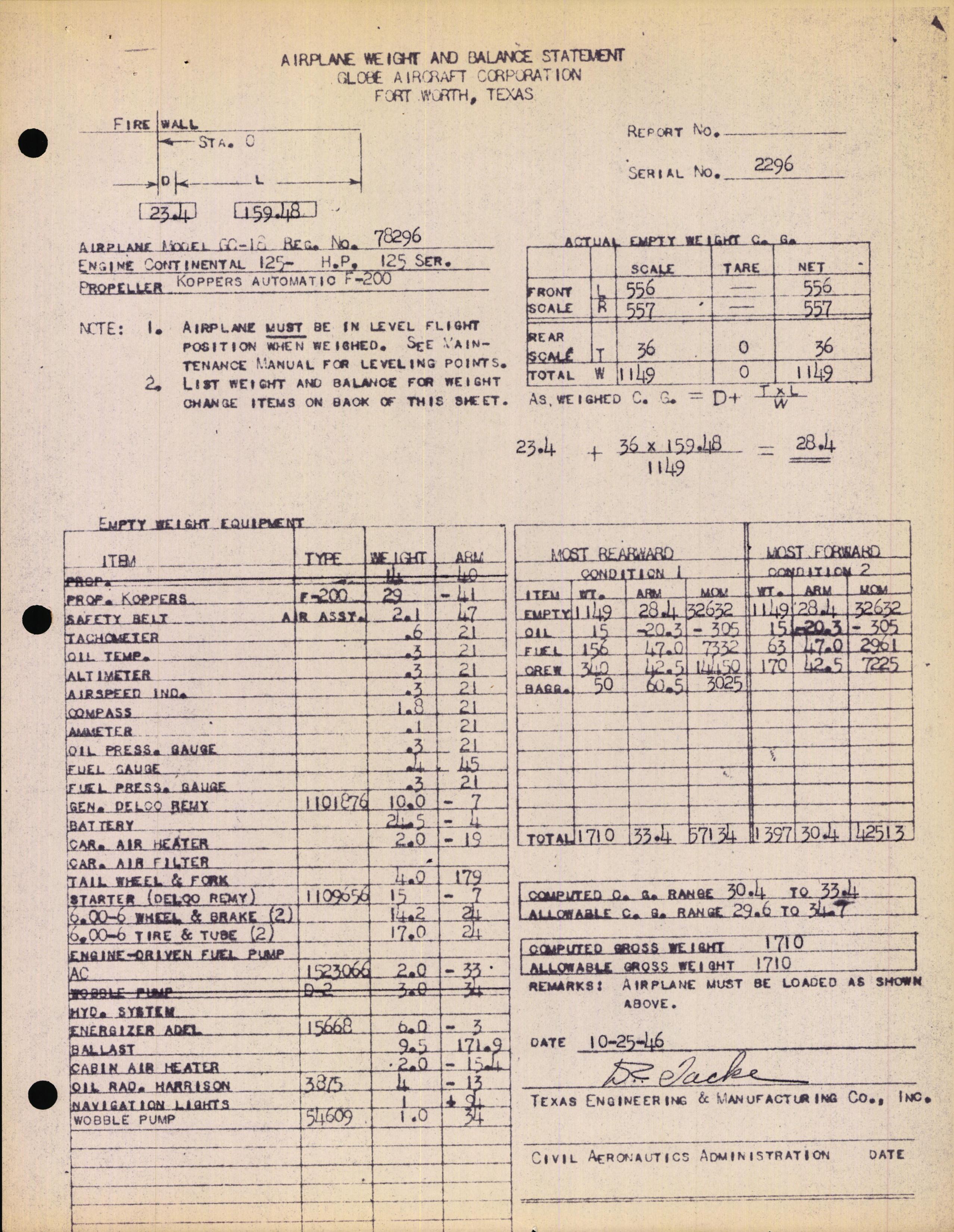 Sample page 4 from AirCorps Library document: Technical Information for Serial Number 2296