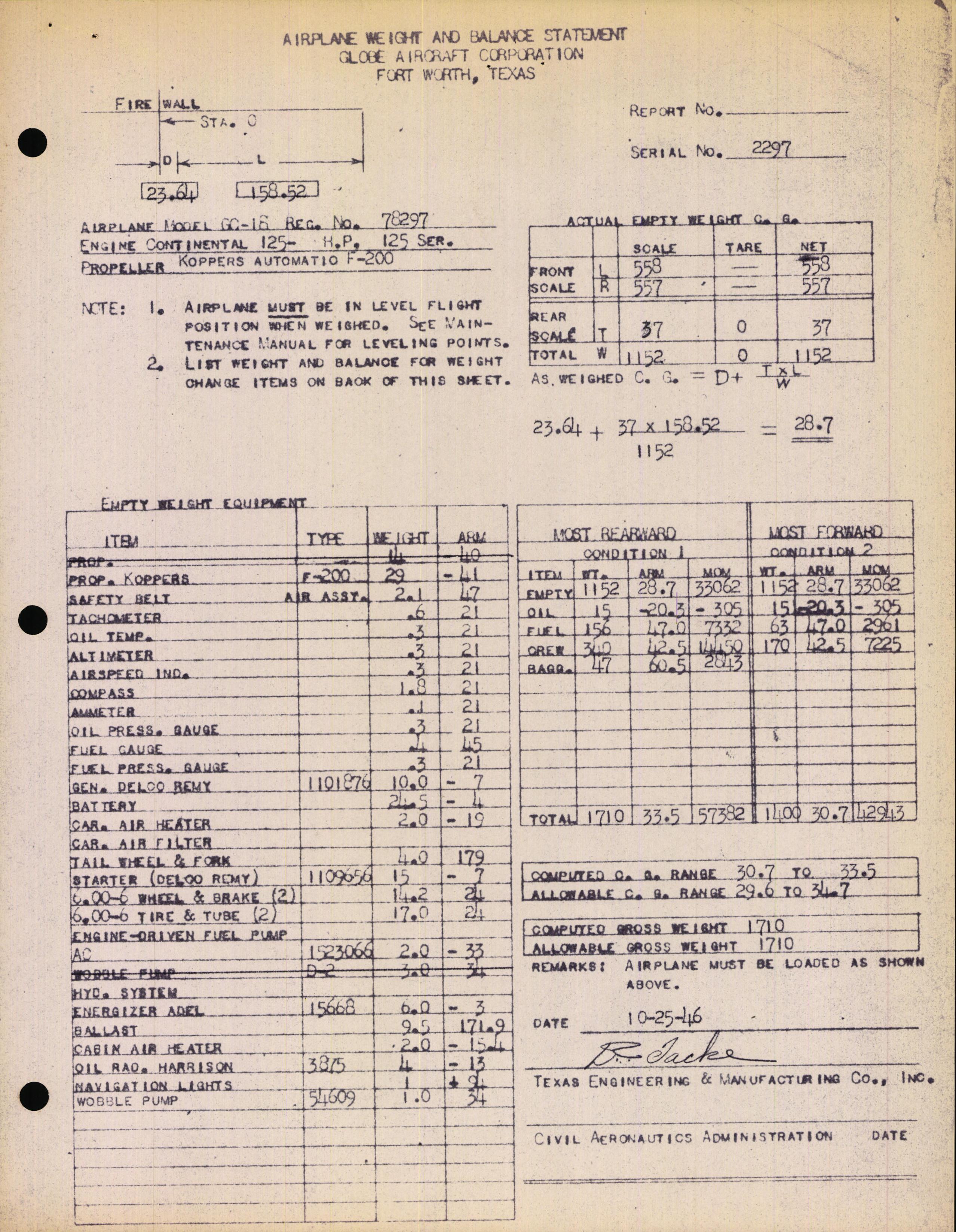 Sample page 2 from AirCorps Library document: Technical Information for Serial Number 2297