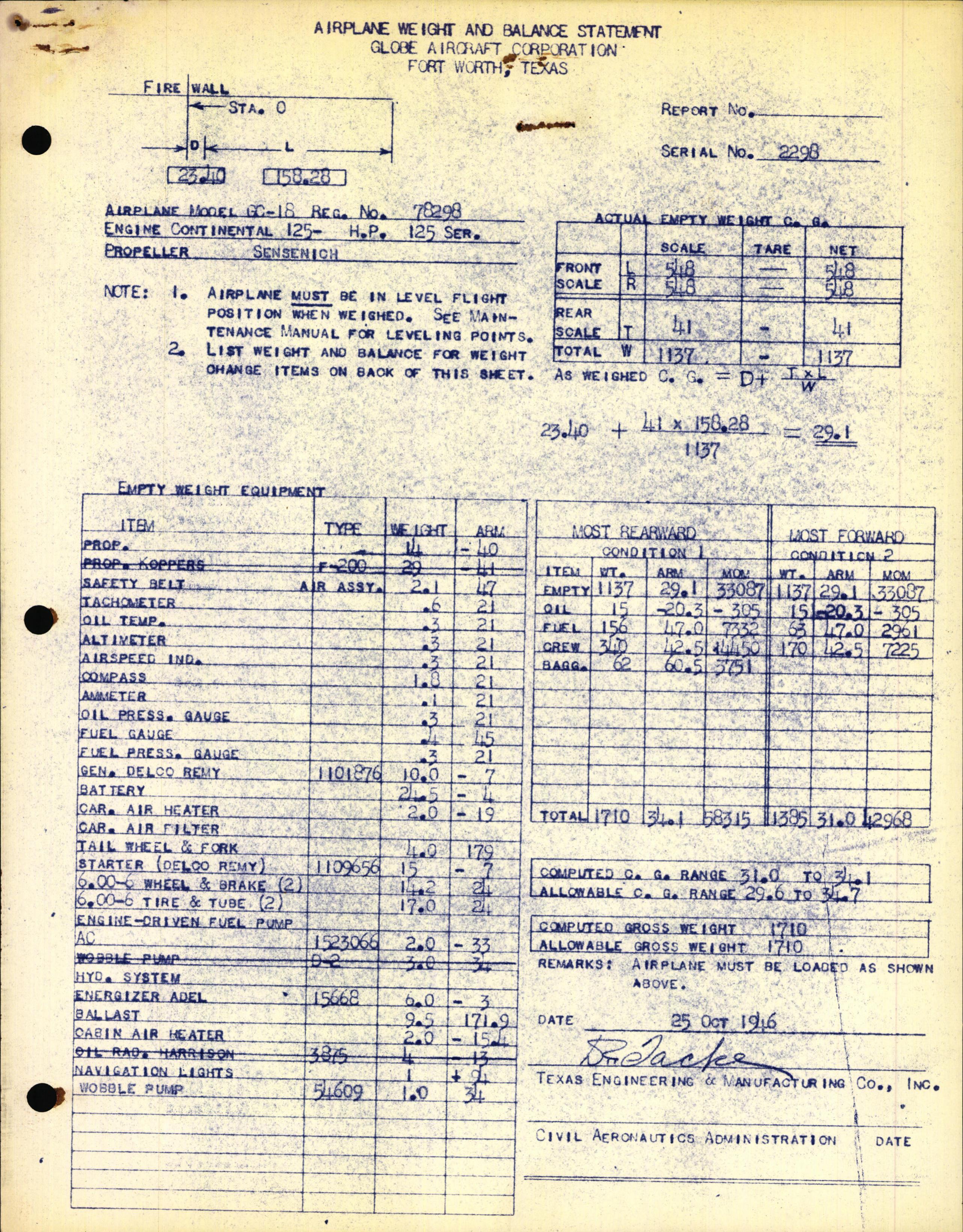 Sample page 1 from AirCorps Library document: Technical Information for Serial Number 2298