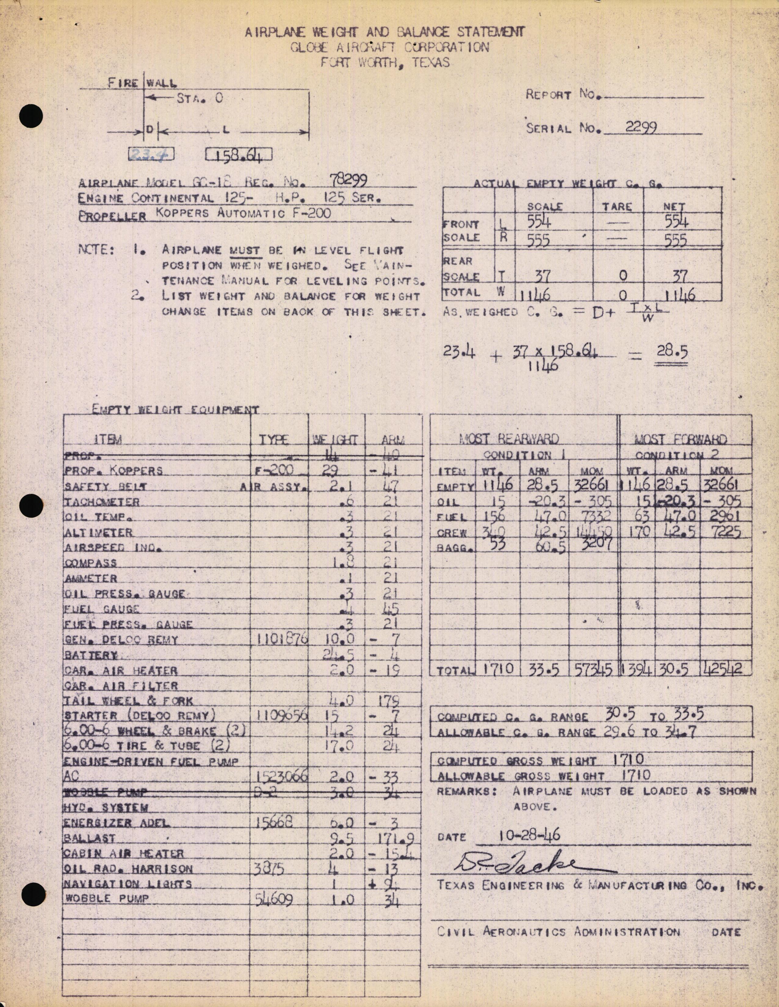 Sample page 2 from AirCorps Library document: Technical Information for Serial Number 2299