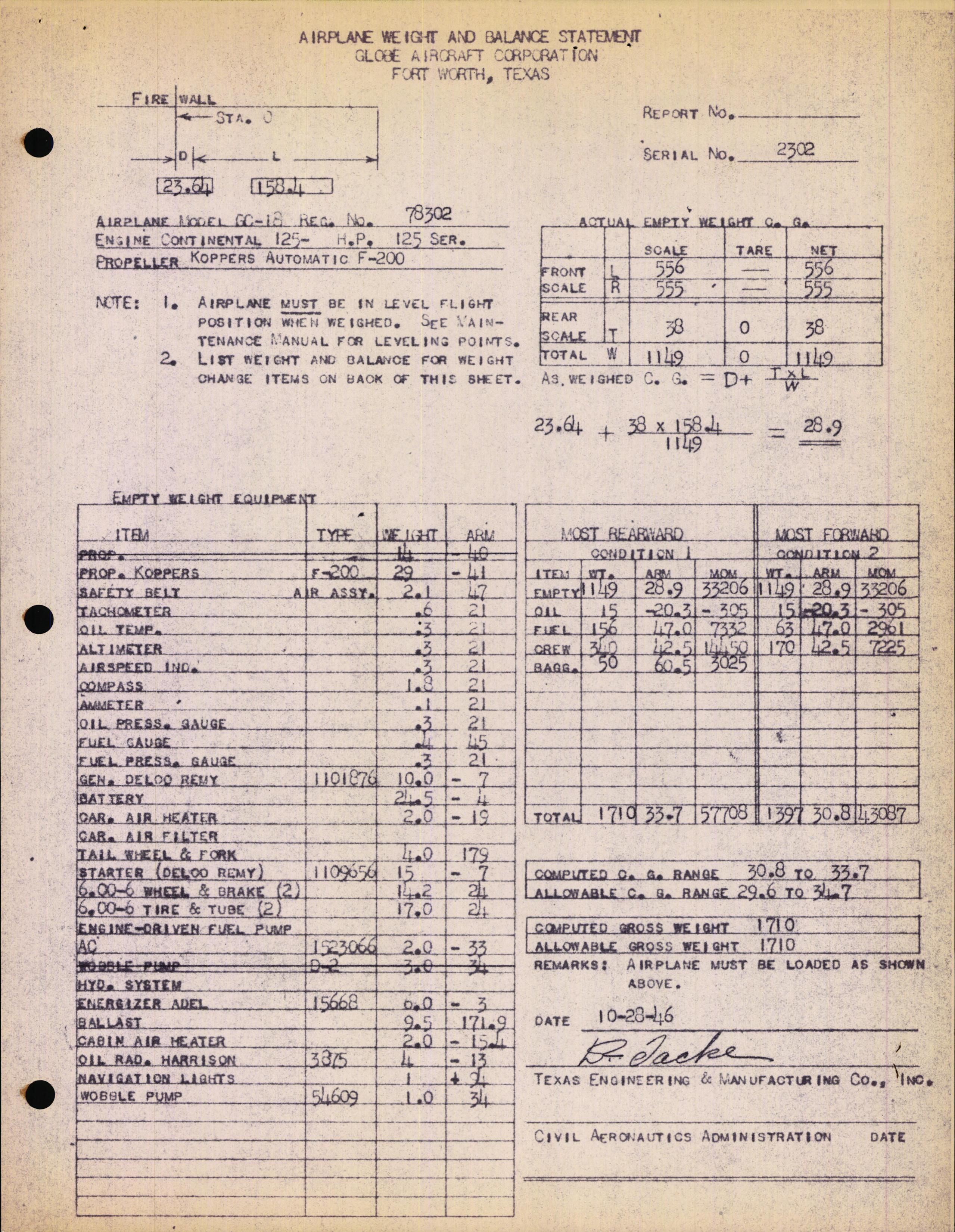 Sample page 2 from AirCorps Library document: Technical Information for Serial Number 2302