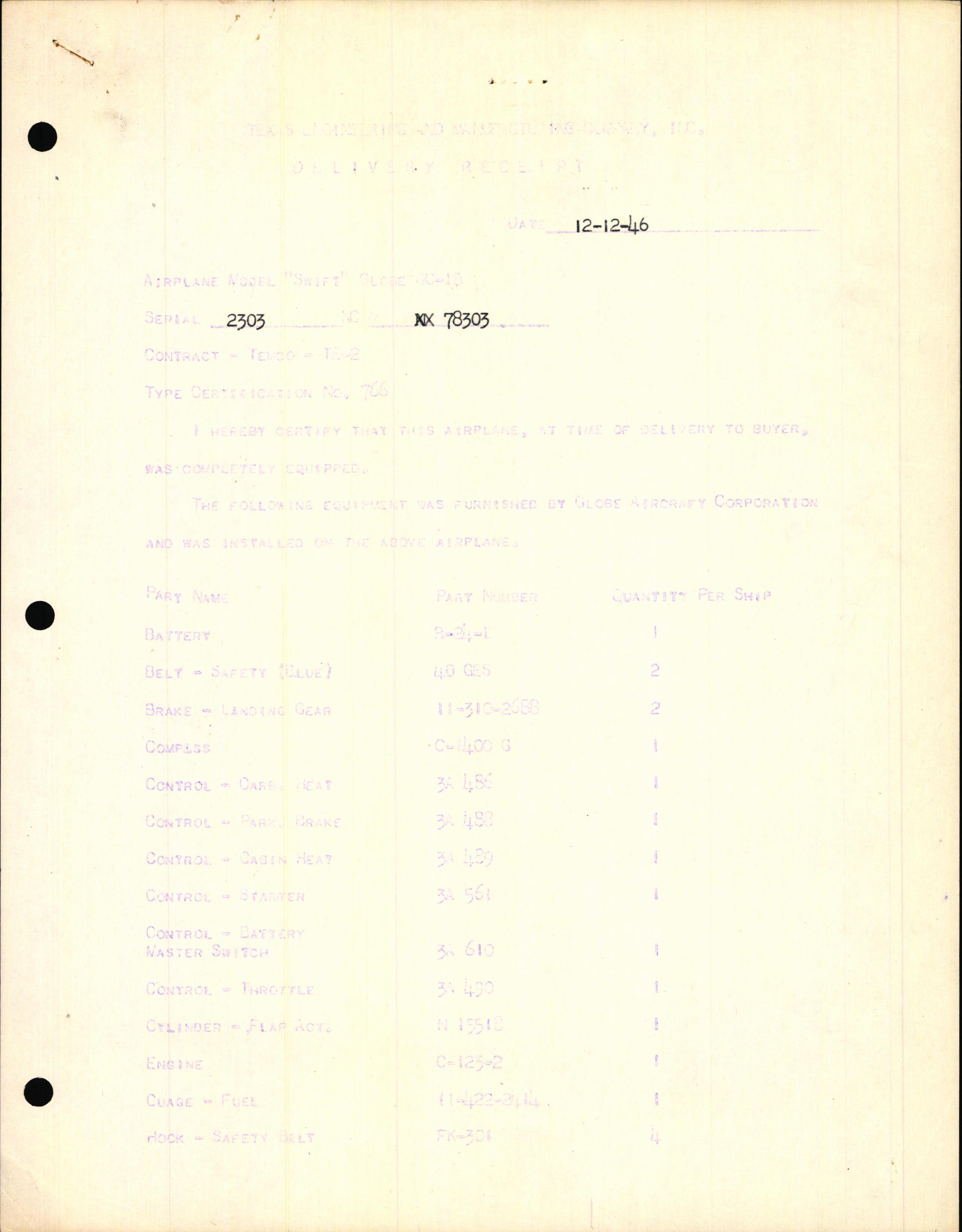 Sample page 3 from AirCorps Library document: Technical Information for Serial Number 2303