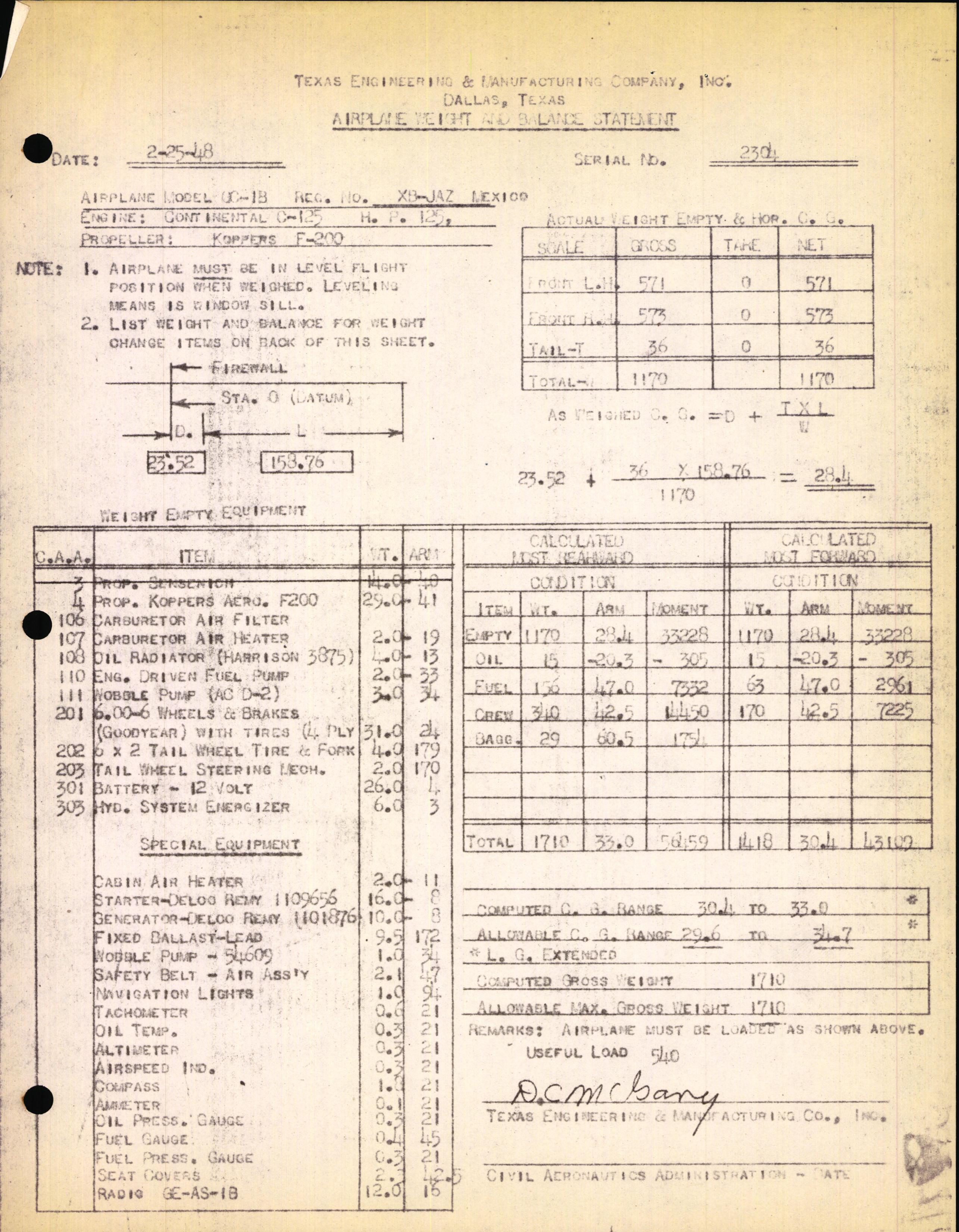 Sample page 3 from AirCorps Library document: Technical Information for Serial Number 2304