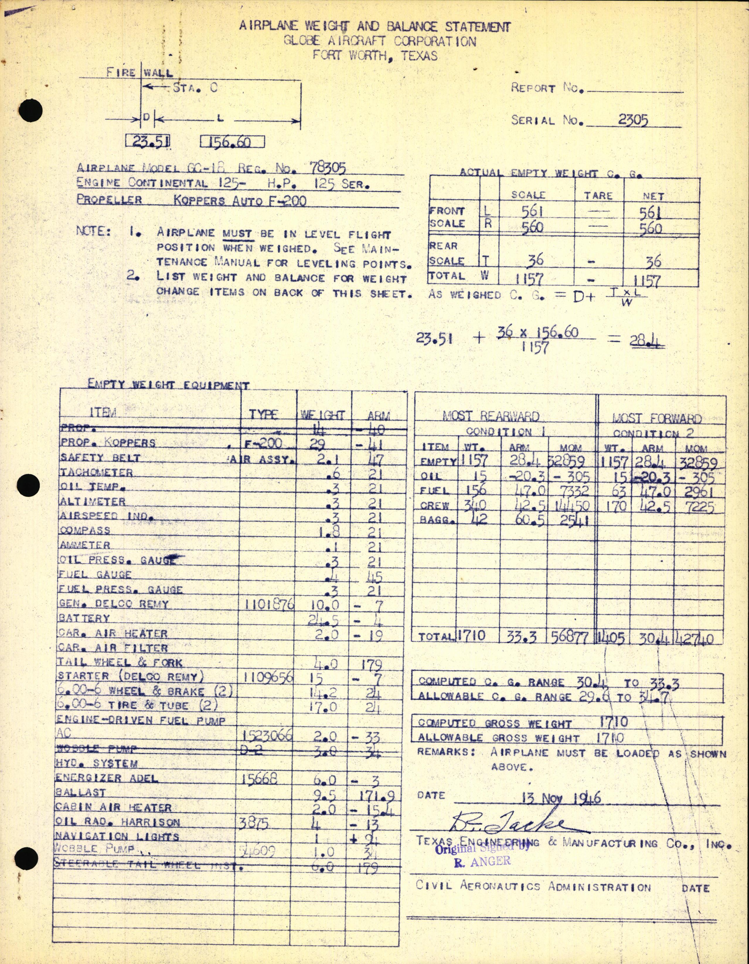 Sample page 3 from AirCorps Library document: Technical Information for Serial Number 2305