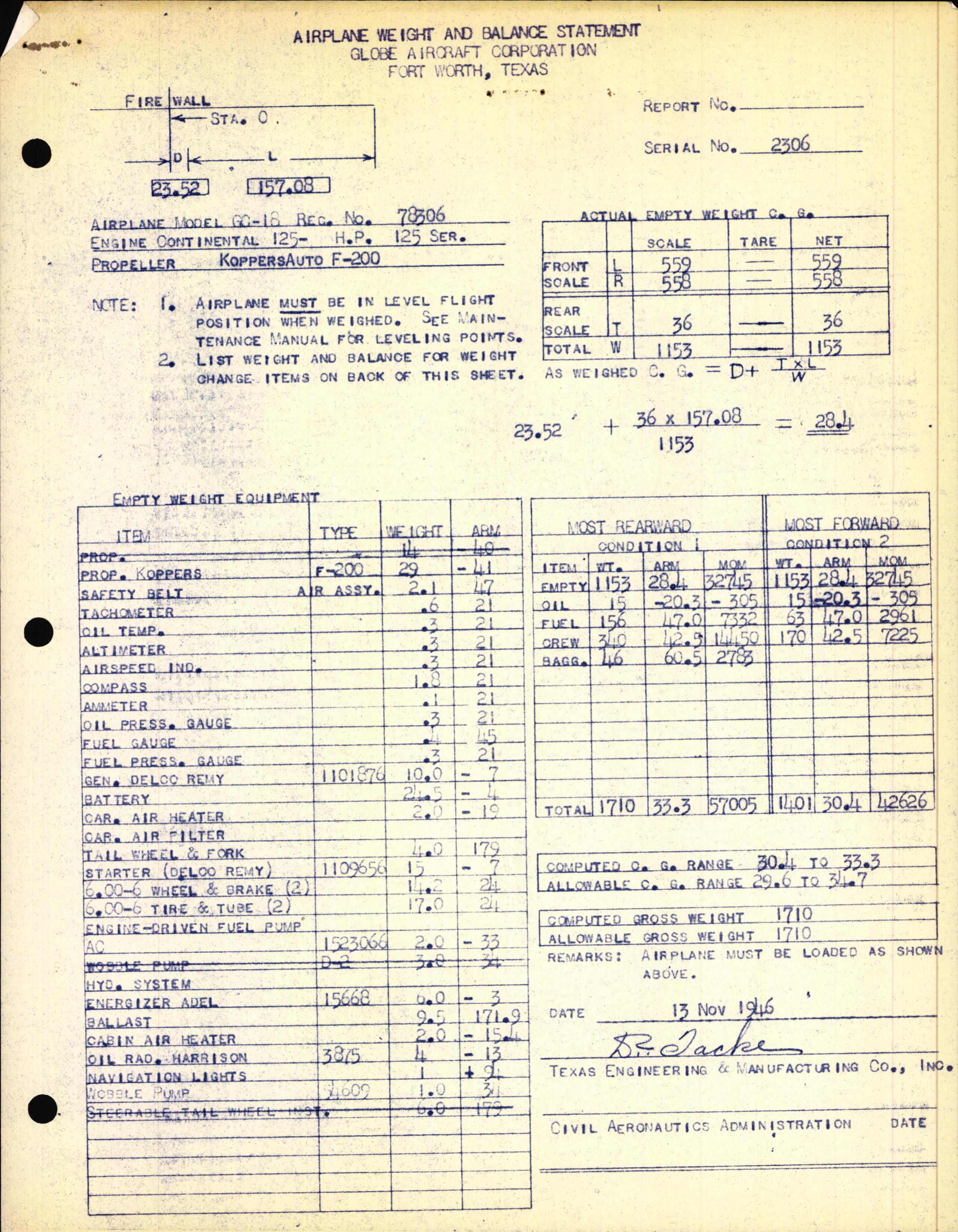 Sample page 3 from AirCorps Library document: Technical Information for Serial Number 2306