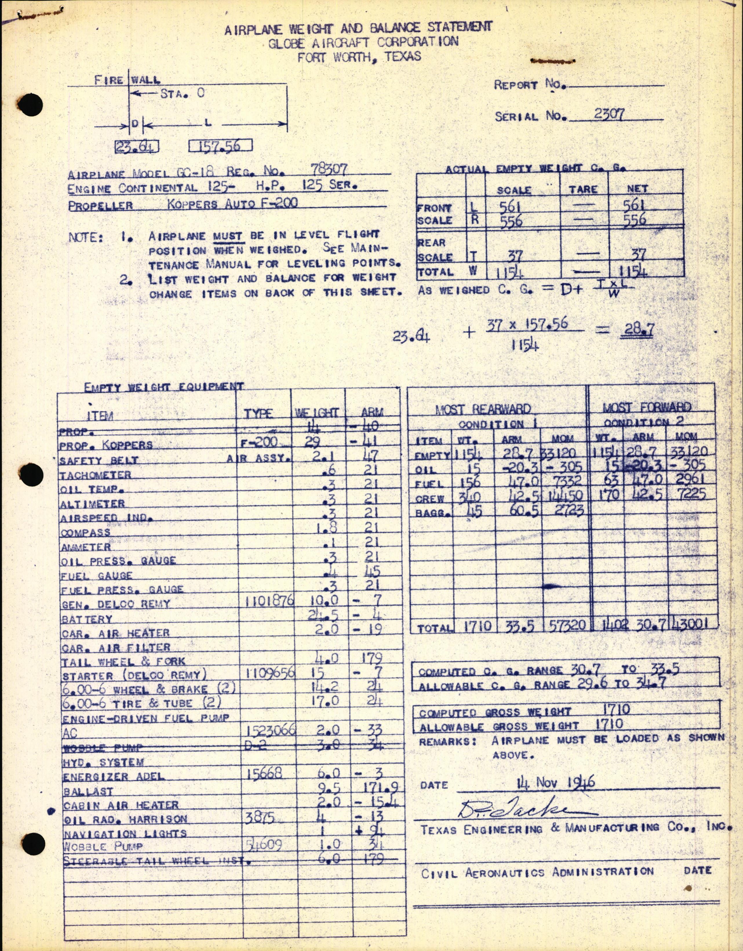 Sample page 1 from AirCorps Library document: Technical Information for Serial Number 2307