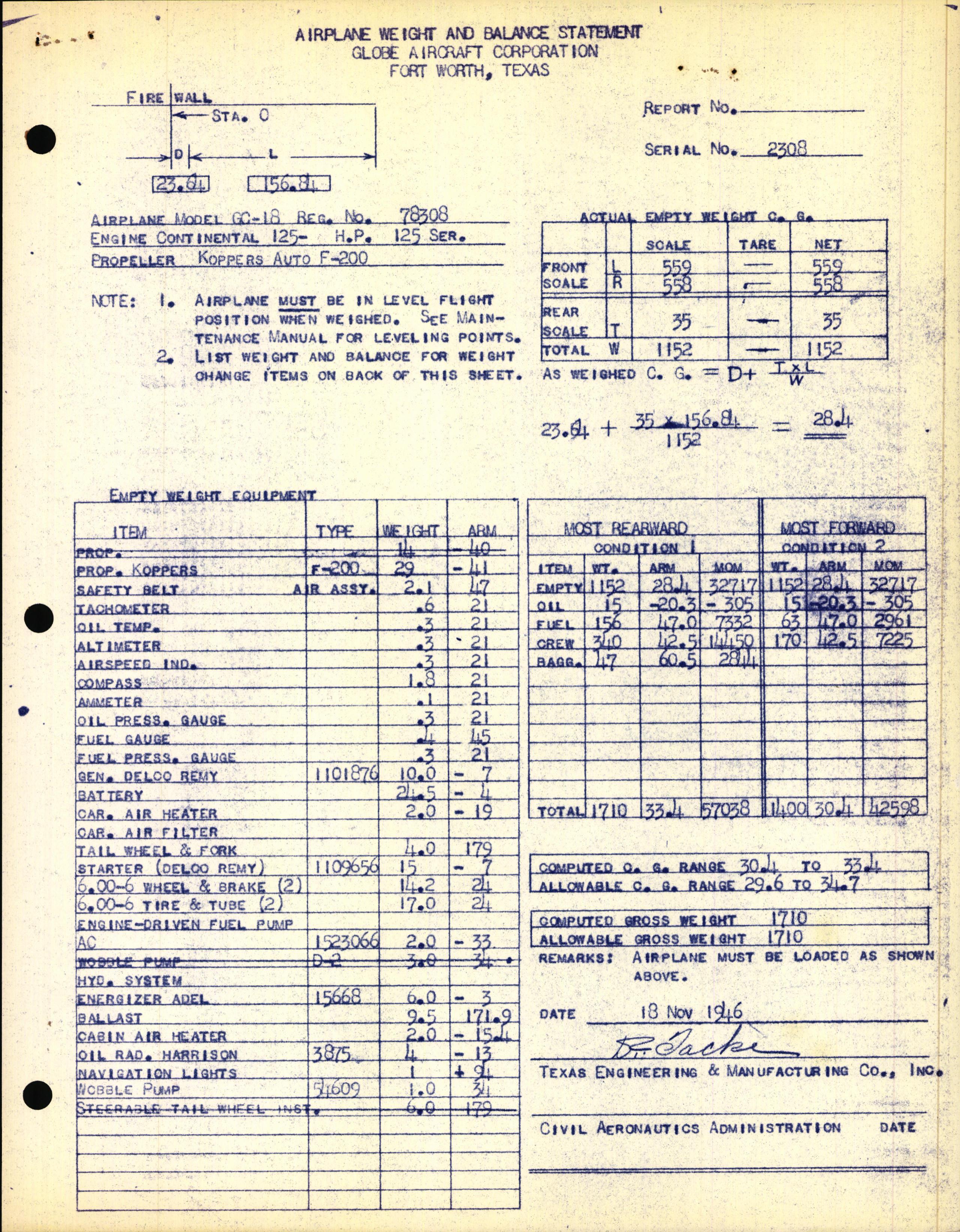 Sample page 3 from AirCorps Library document: Technical Information for Serial Number 2308