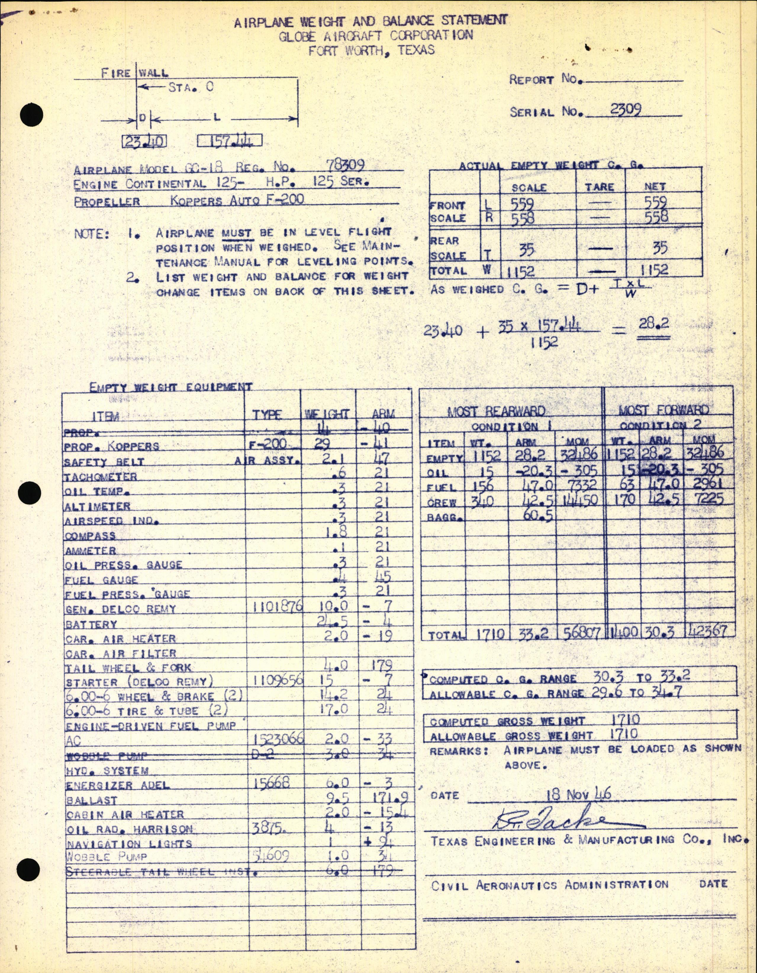Sample page 3 from AirCorps Library document: Technical Information for Serial Number 2309