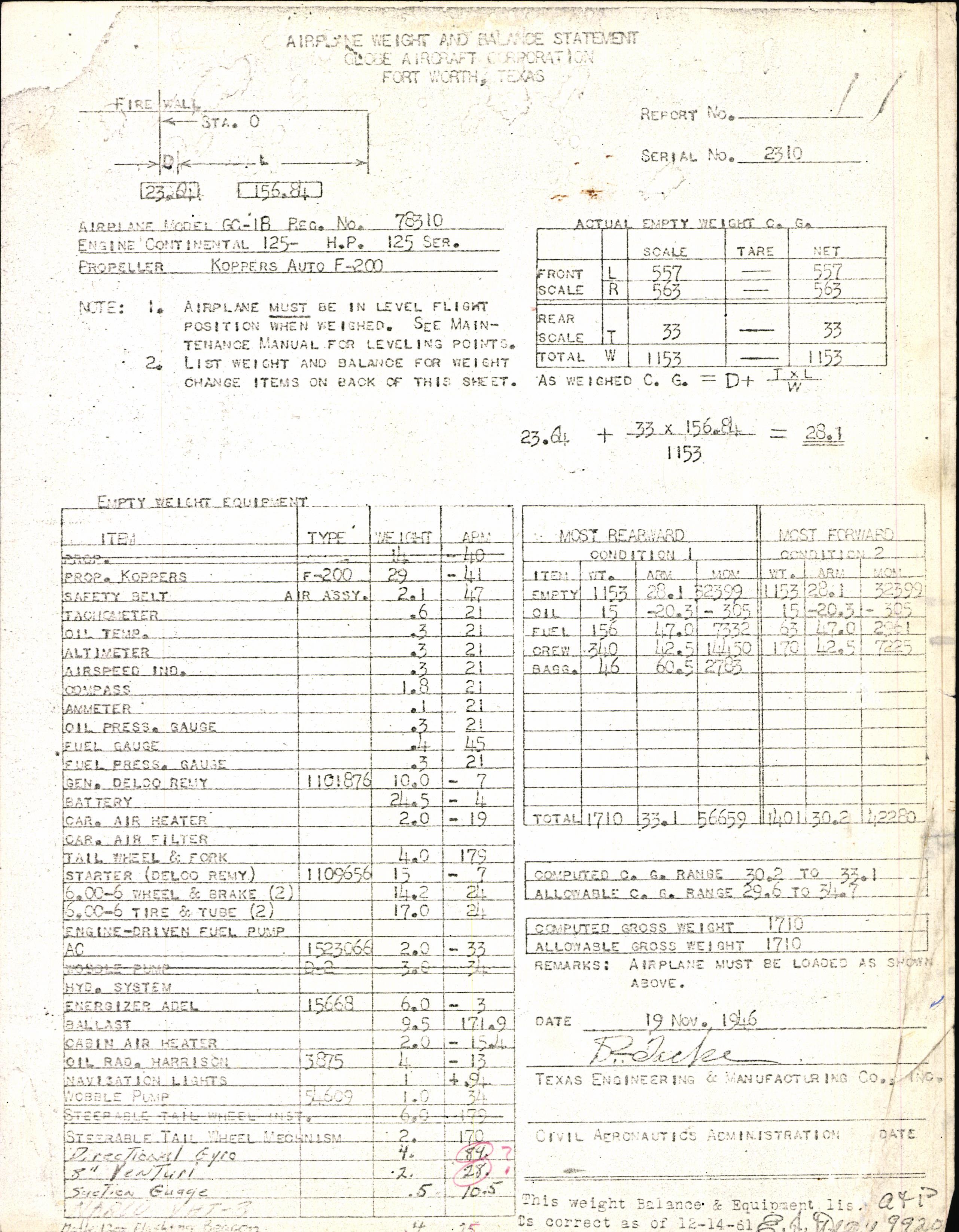 Sample page 1 from AirCorps Library document: Technical Information for Serial Number 2310