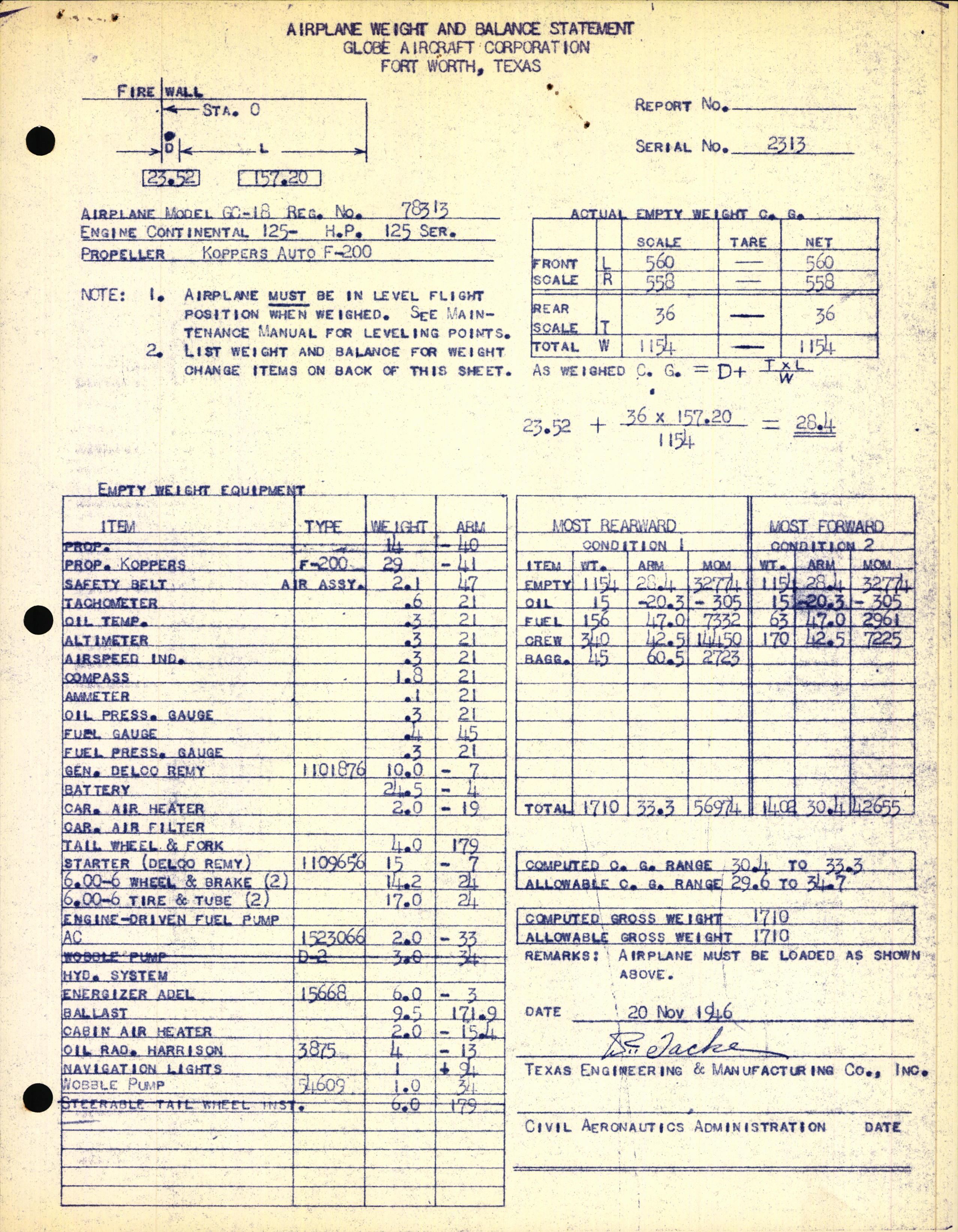 Sample page 3 from AirCorps Library document: Technical Information for Serial Number 2313