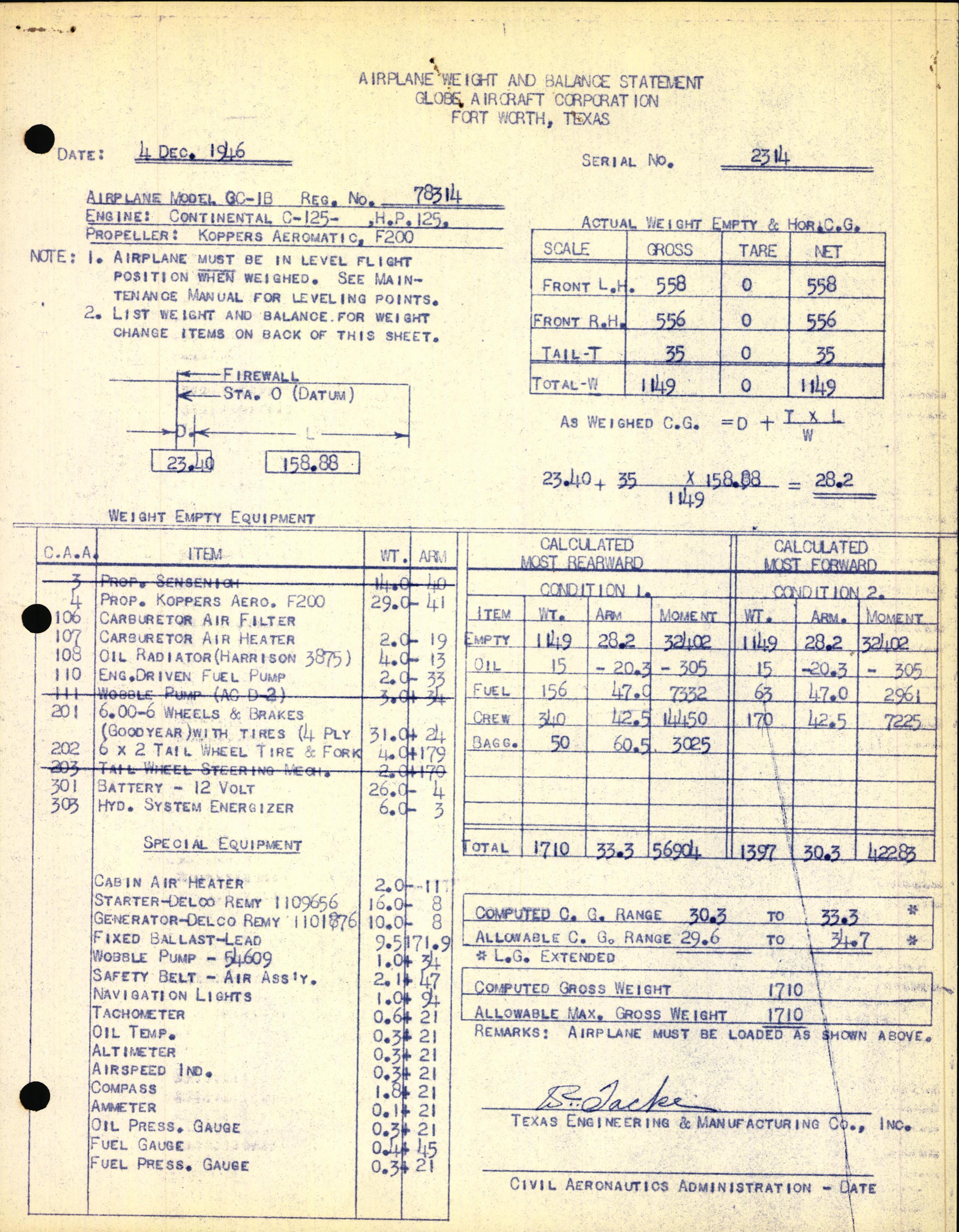 Sample page 3 from AirCorps Library document: Technical Information for Serial Number 2314