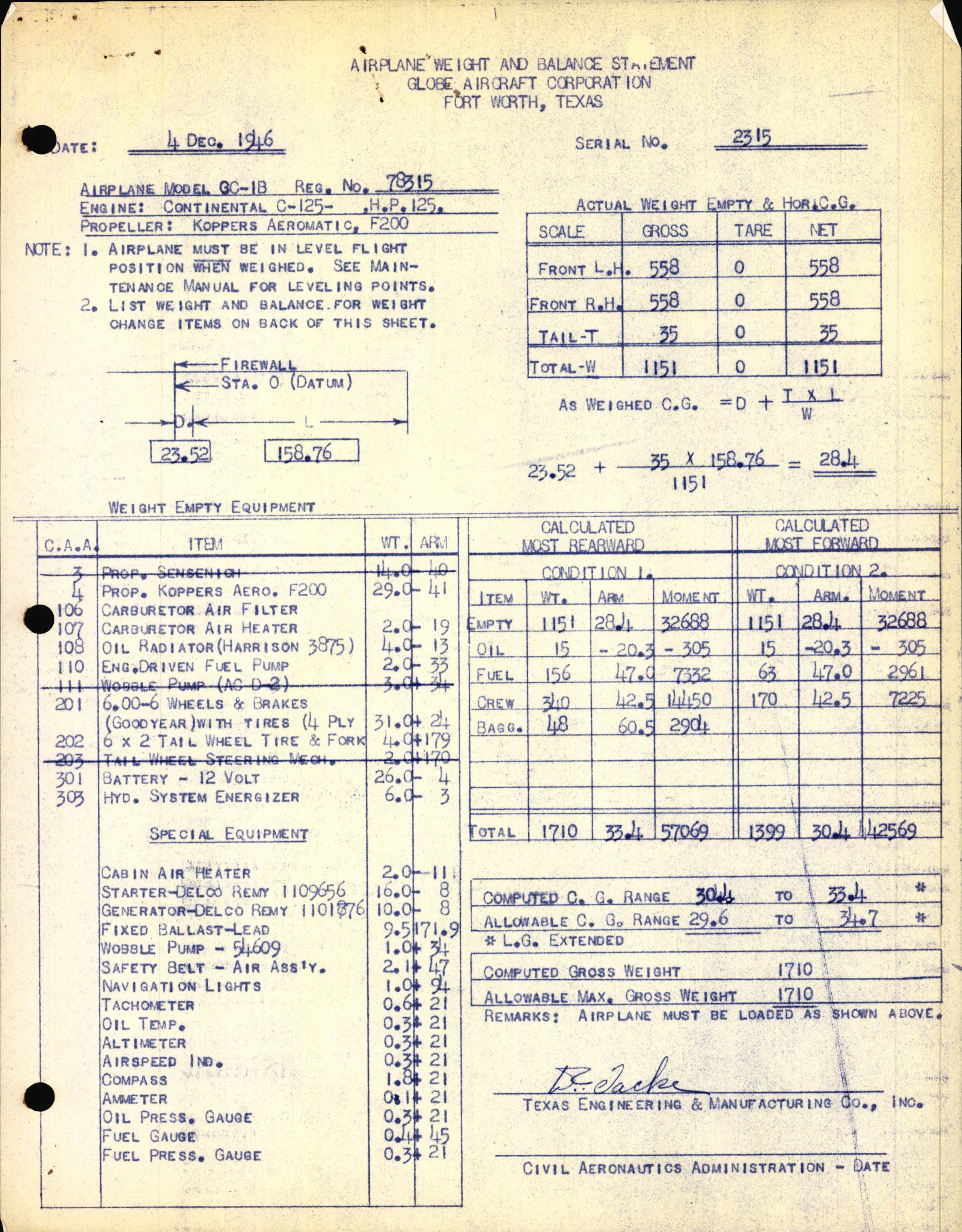 Sample page 3 from AirCorps Library document: Technical Information for Serial Number 2315