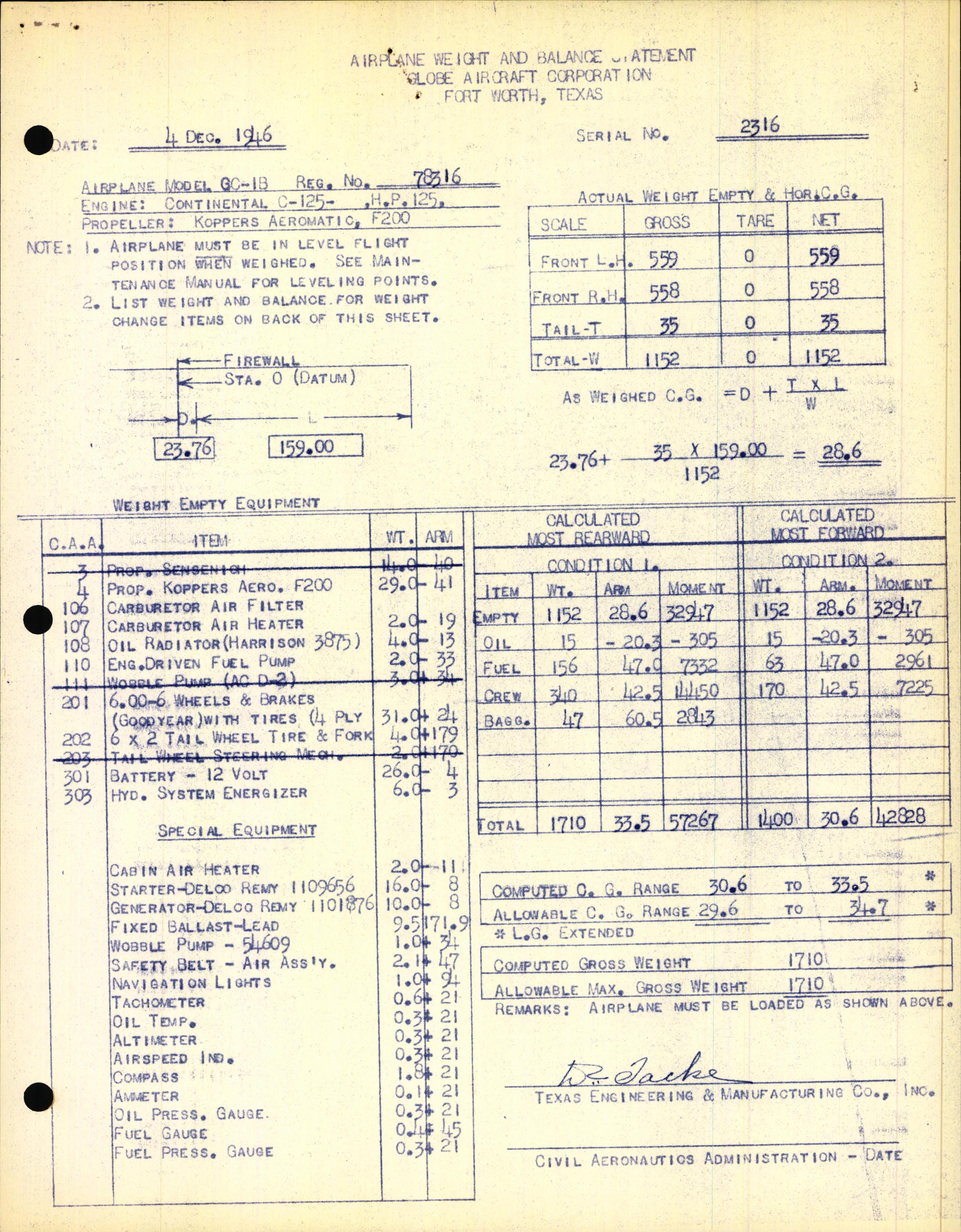 Sample page 3 from AirCorps Library document: Technical Information for Serial Number 2316