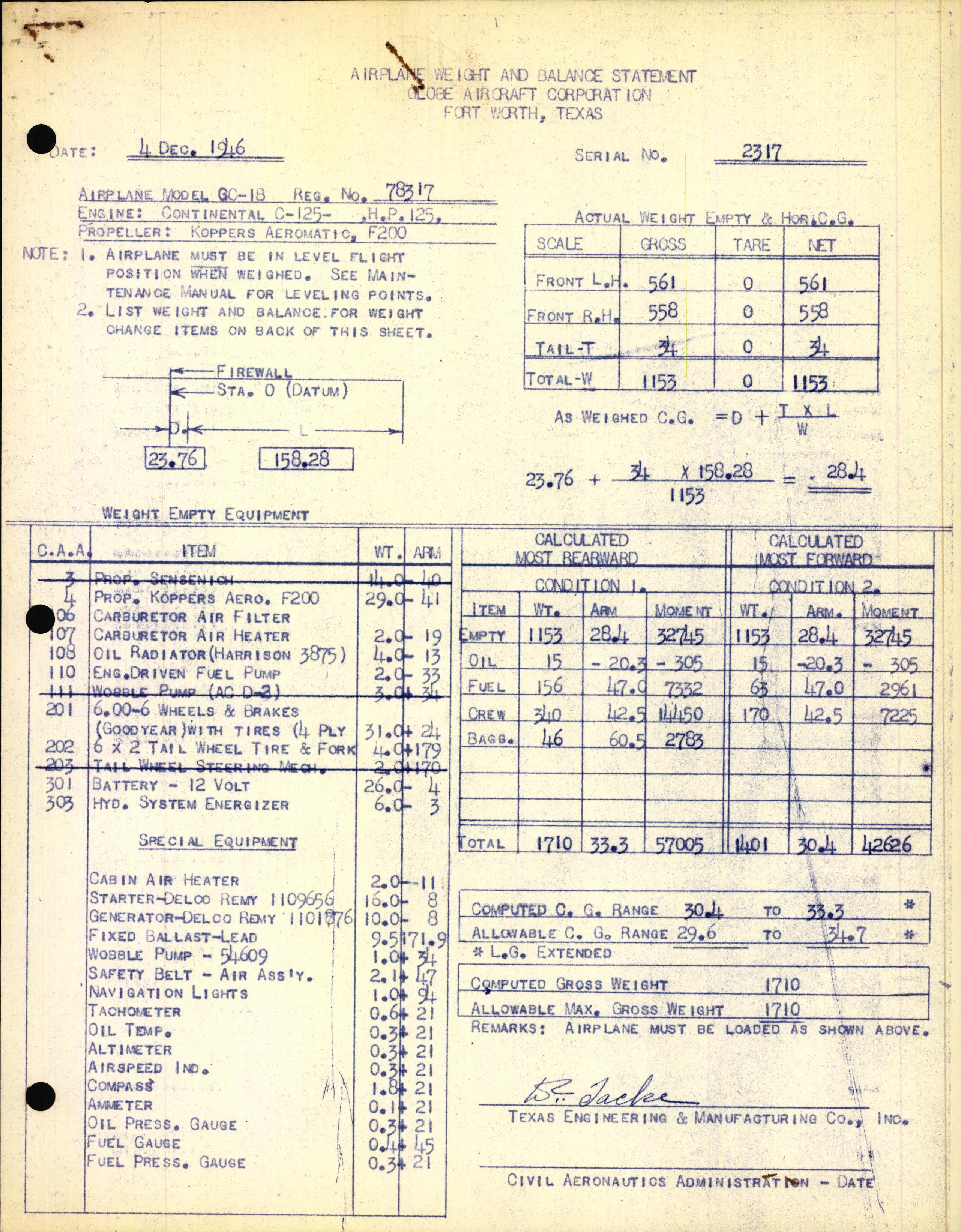 Sample page 1 from AirCorps Library document: Technical Information for Serial Number 2317