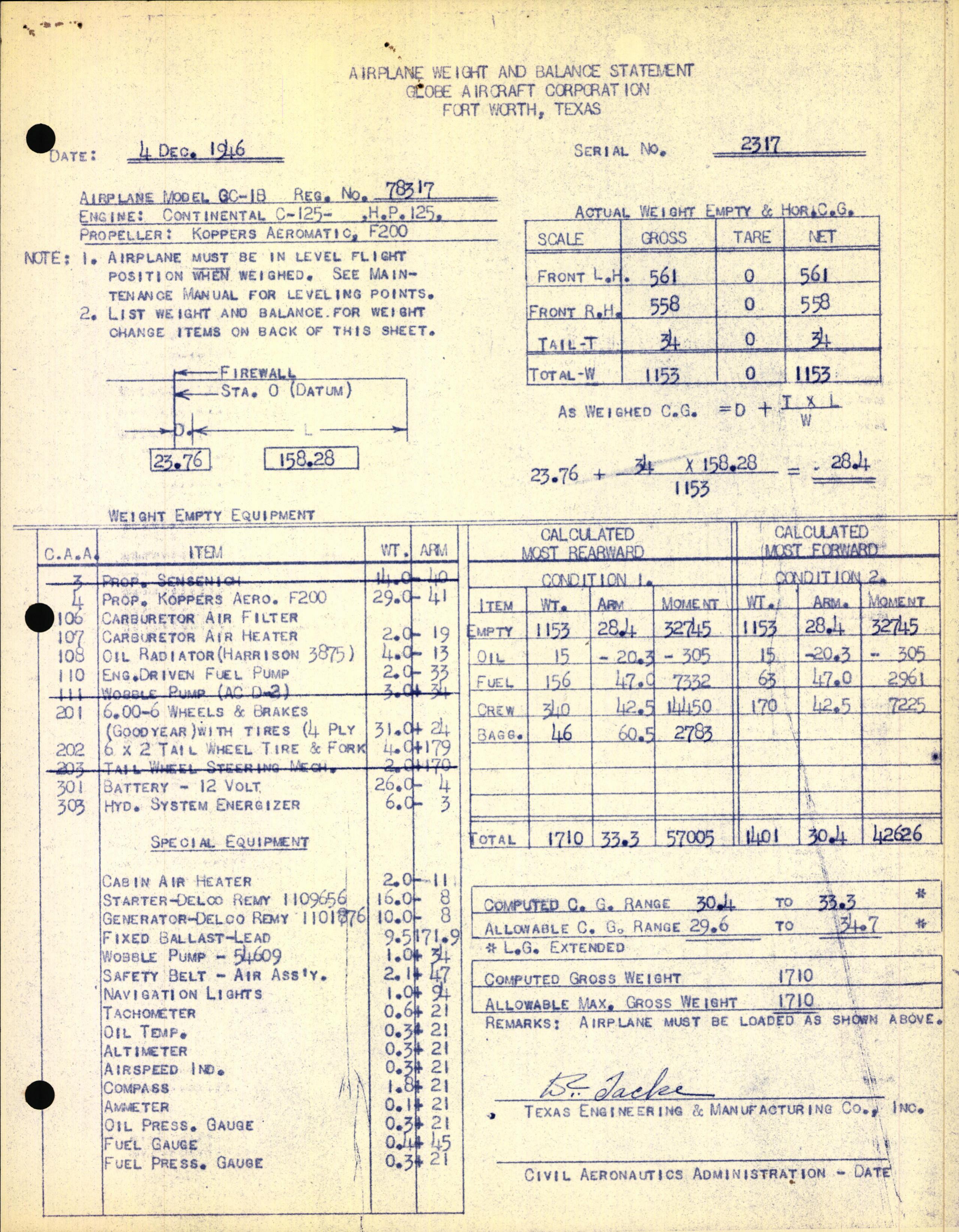 Sample page 3 from AirCorps Library document: Technical Information for Serial Number 2317