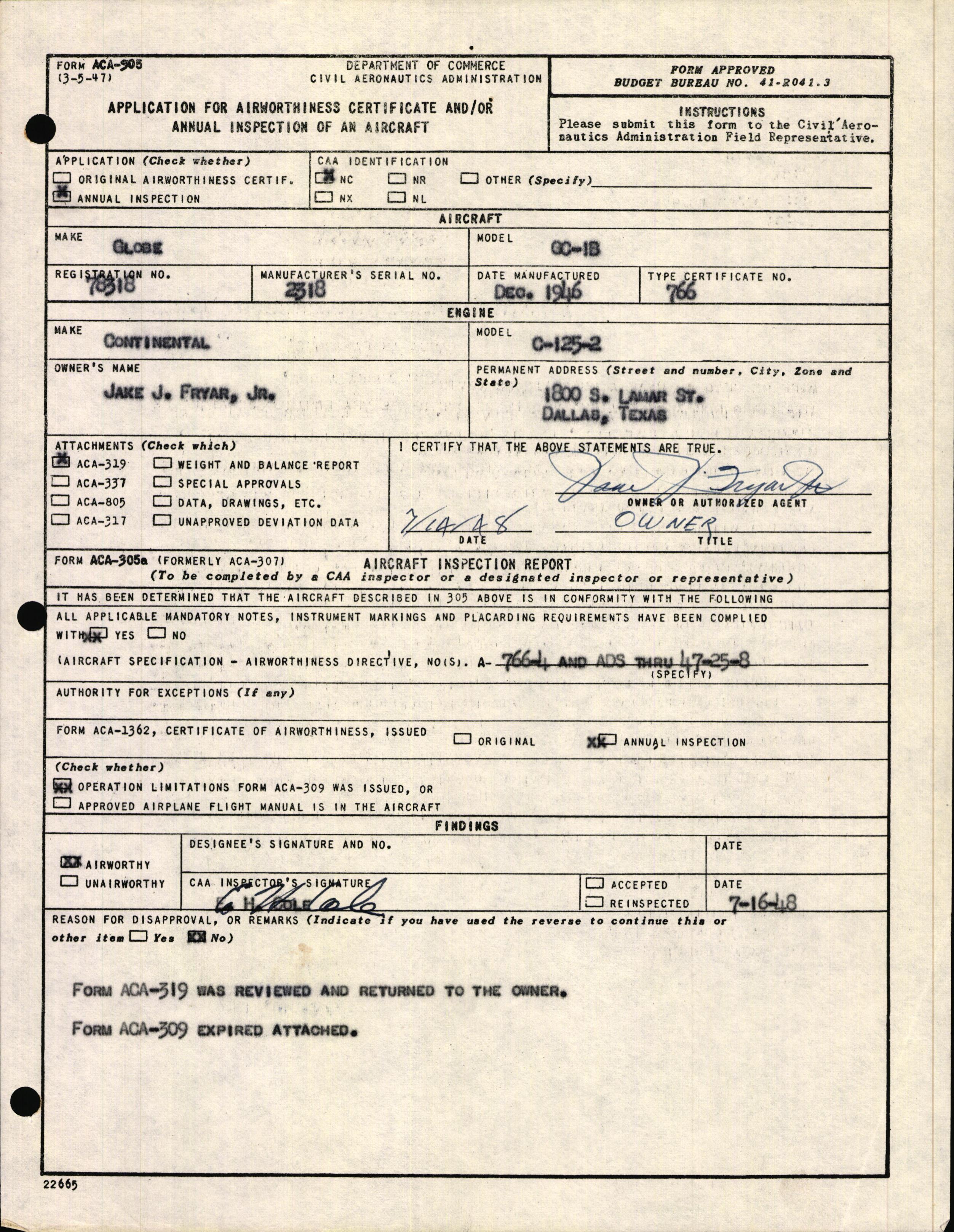 Sample page 3 from AirCorps Library document: Technical Information for Serial Number 2318