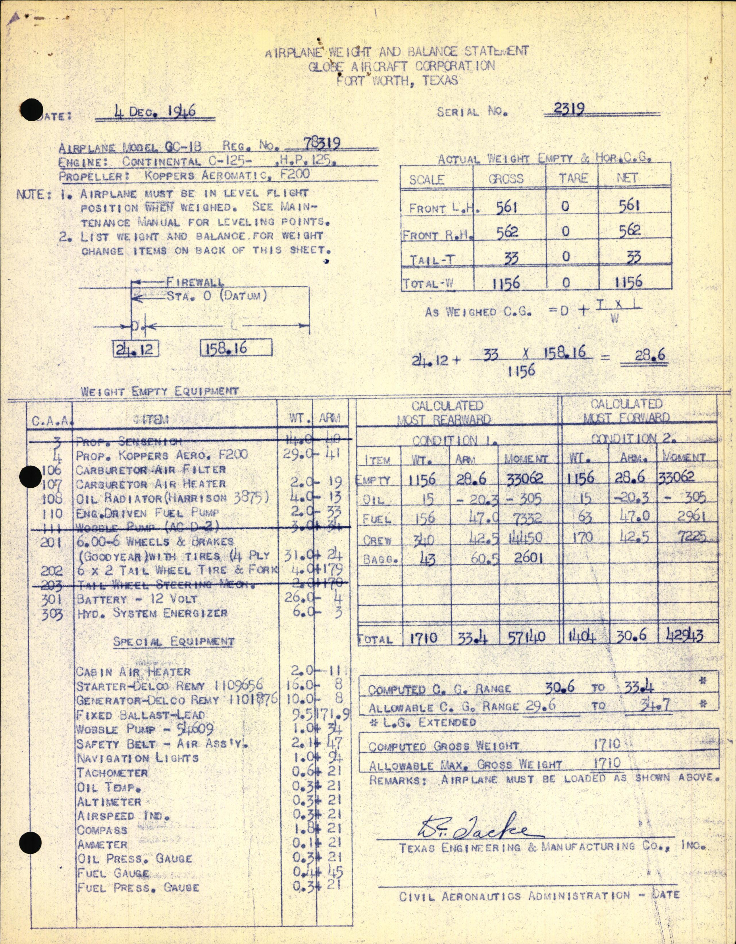 Sample page 3 from AirCorps Library document: Technical Information for Serial Number 2319