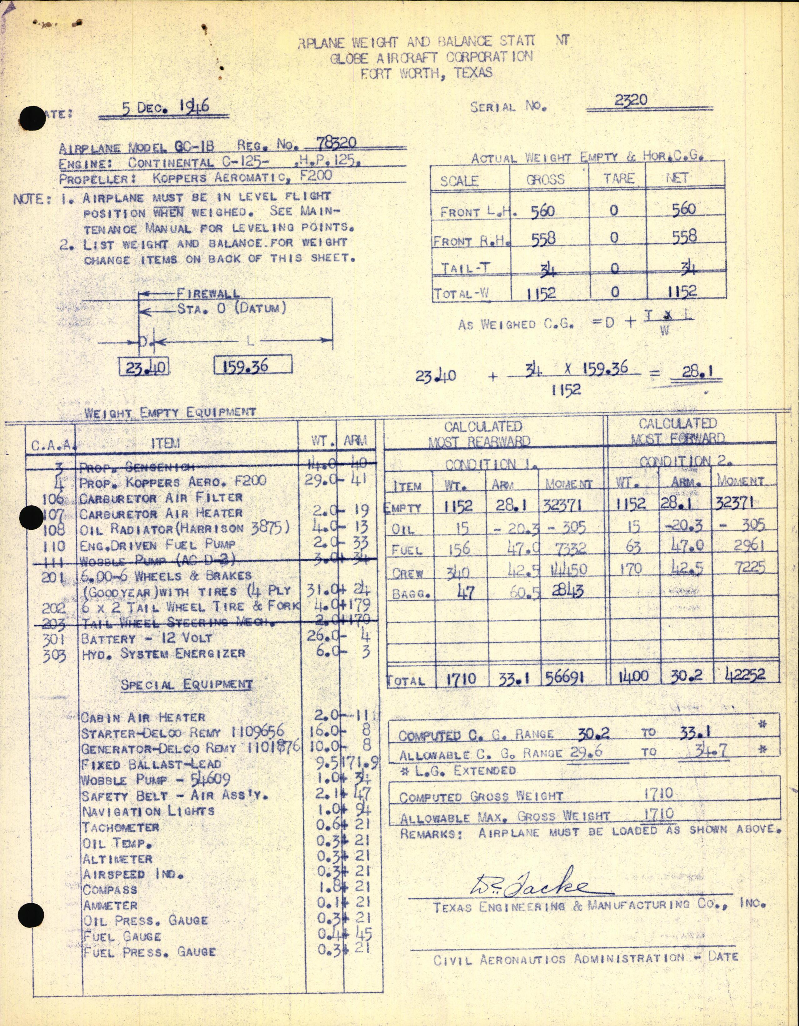 Sample page 3 from AirCorps Library document: Technical Information for Serial Number 2320