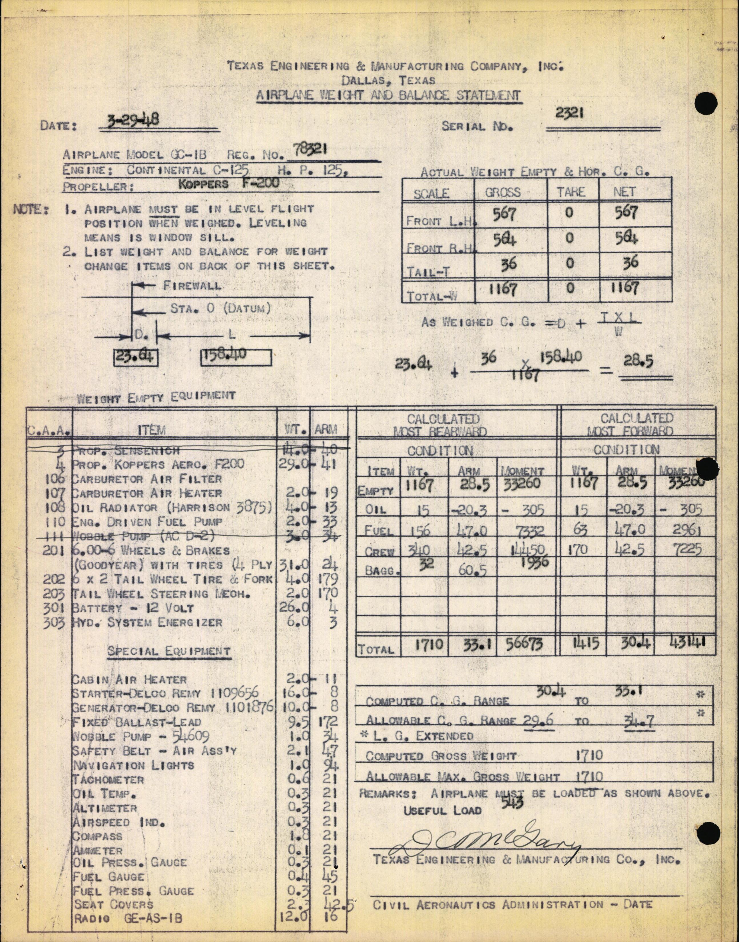 Sample page 1 from AirCorps Library document: Technical Information for Serial Number 2321