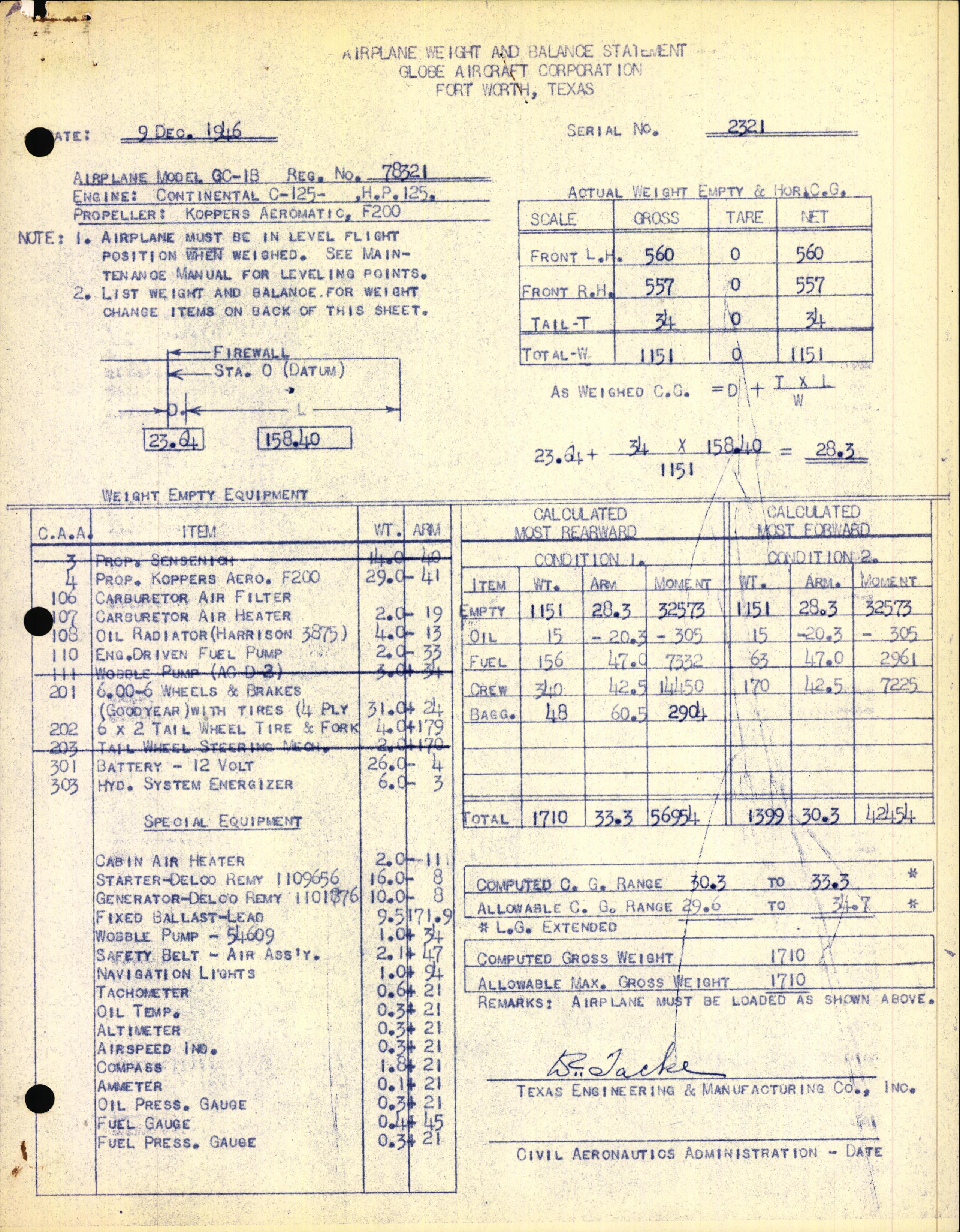 Sample page 3 from AirCorps Library document: Technical Information for Serial Number 2321