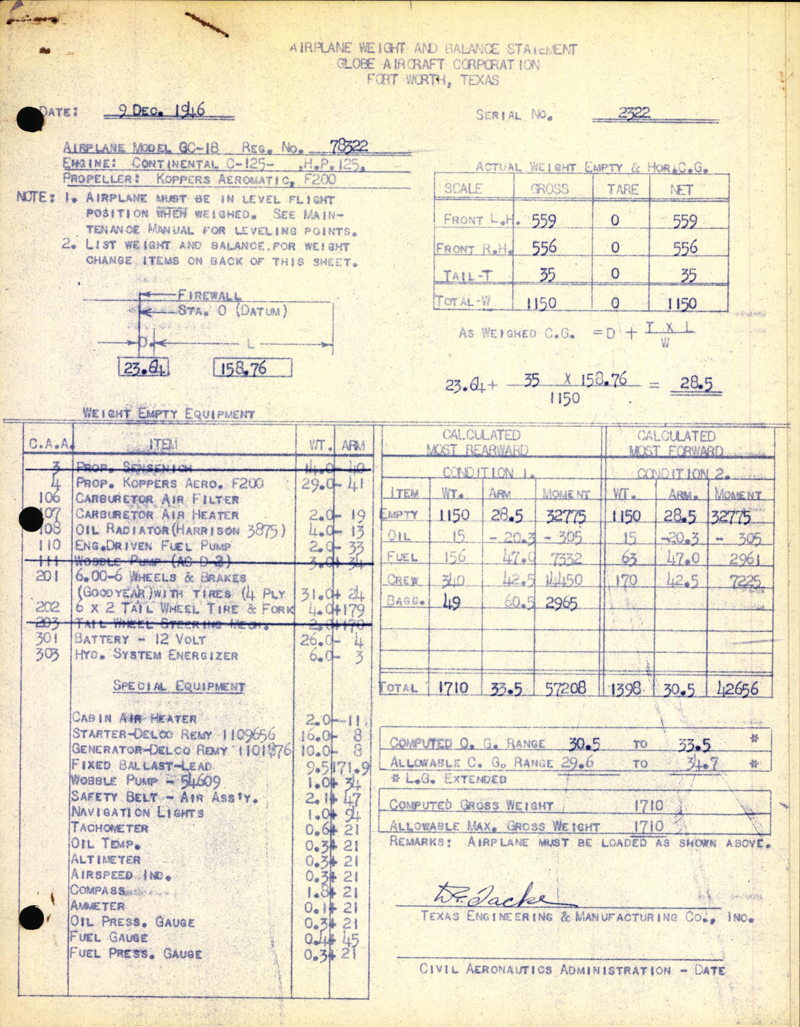 Sample page 1 from AirCorps Library document: Technical Information for Serial Number 2322