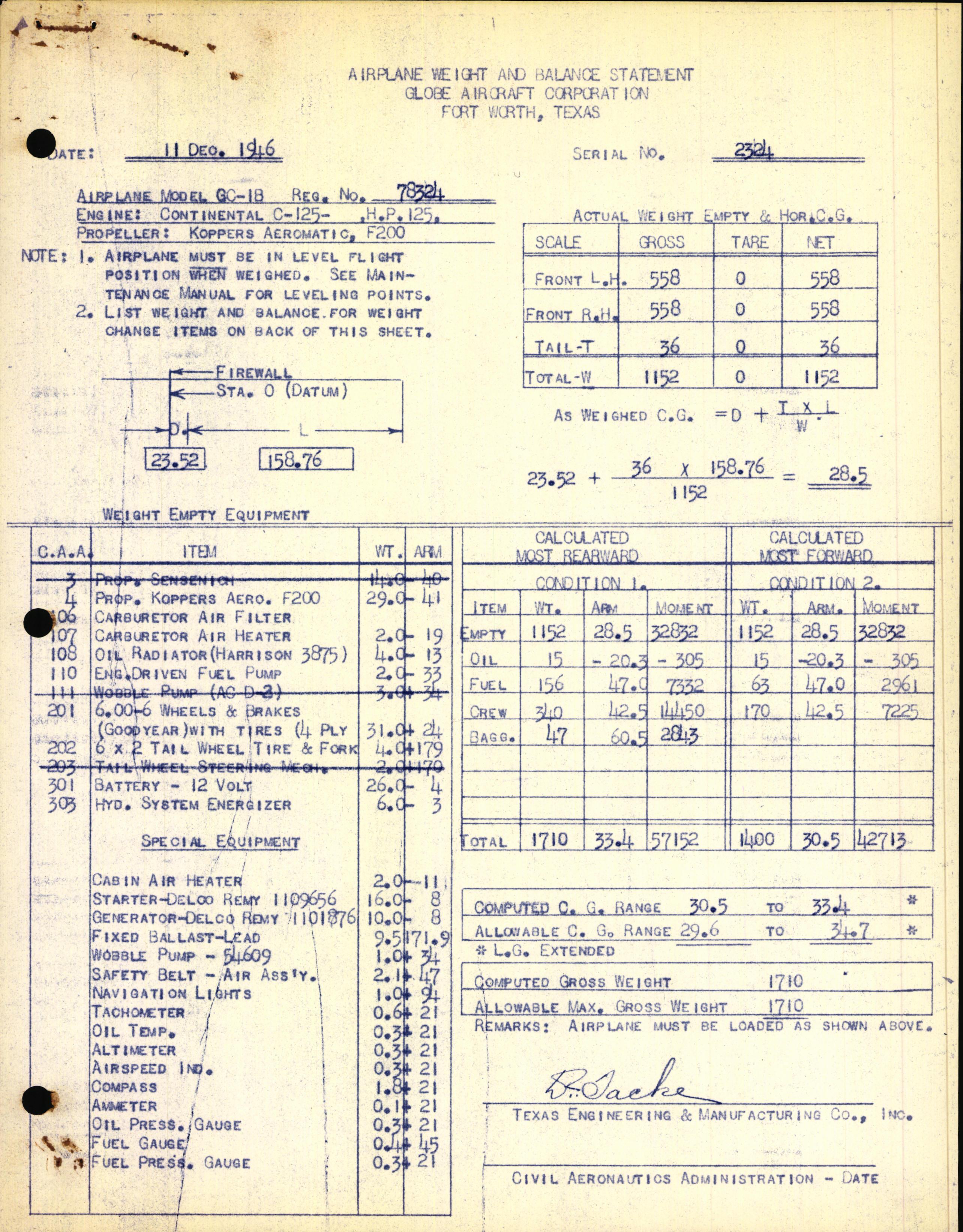 Sample page 1 from AirCorps Library document: Technical Information for Serial Number 2324