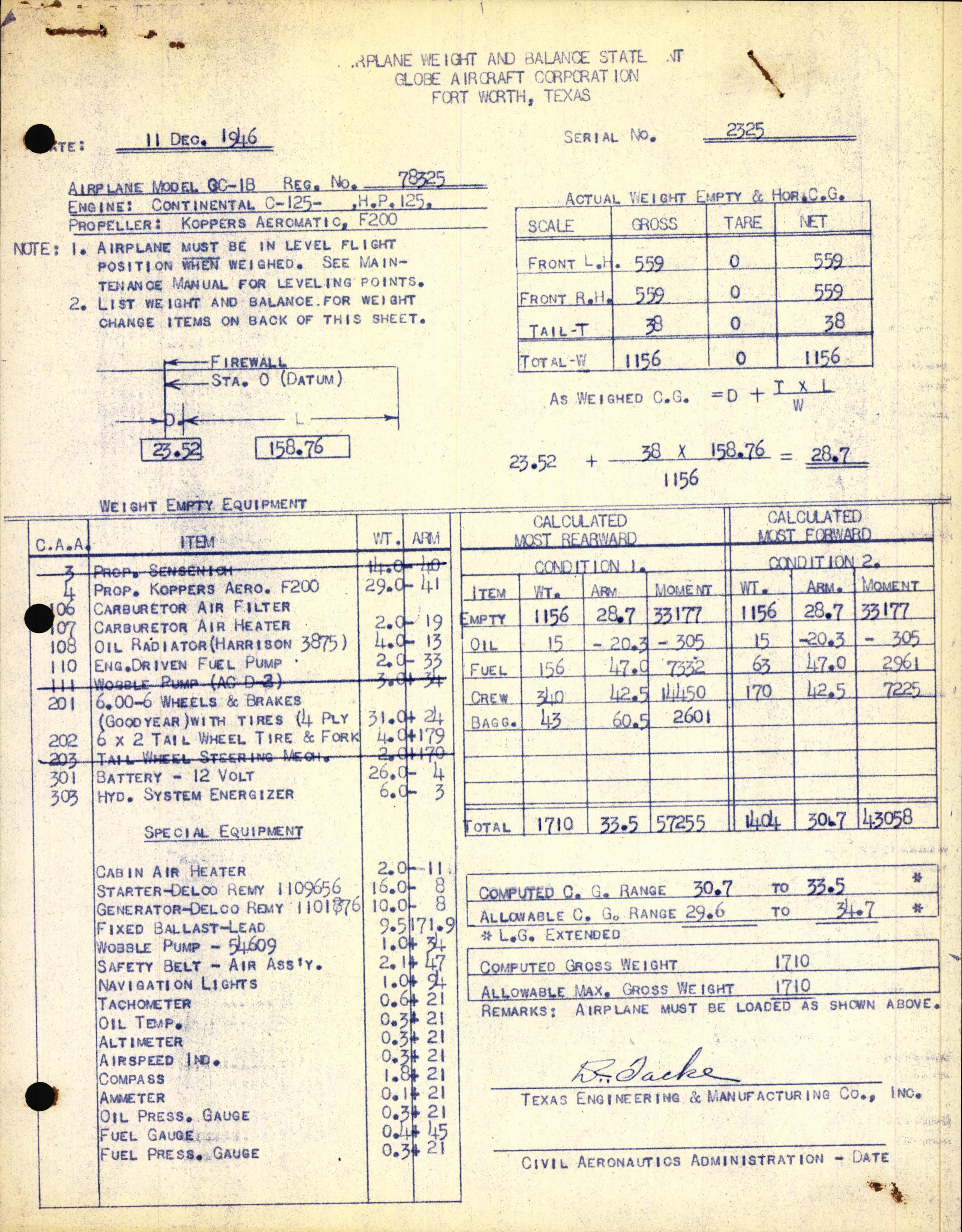 Sample page 1 from AirCorps Library document: Technical Information for Serial Number 2325