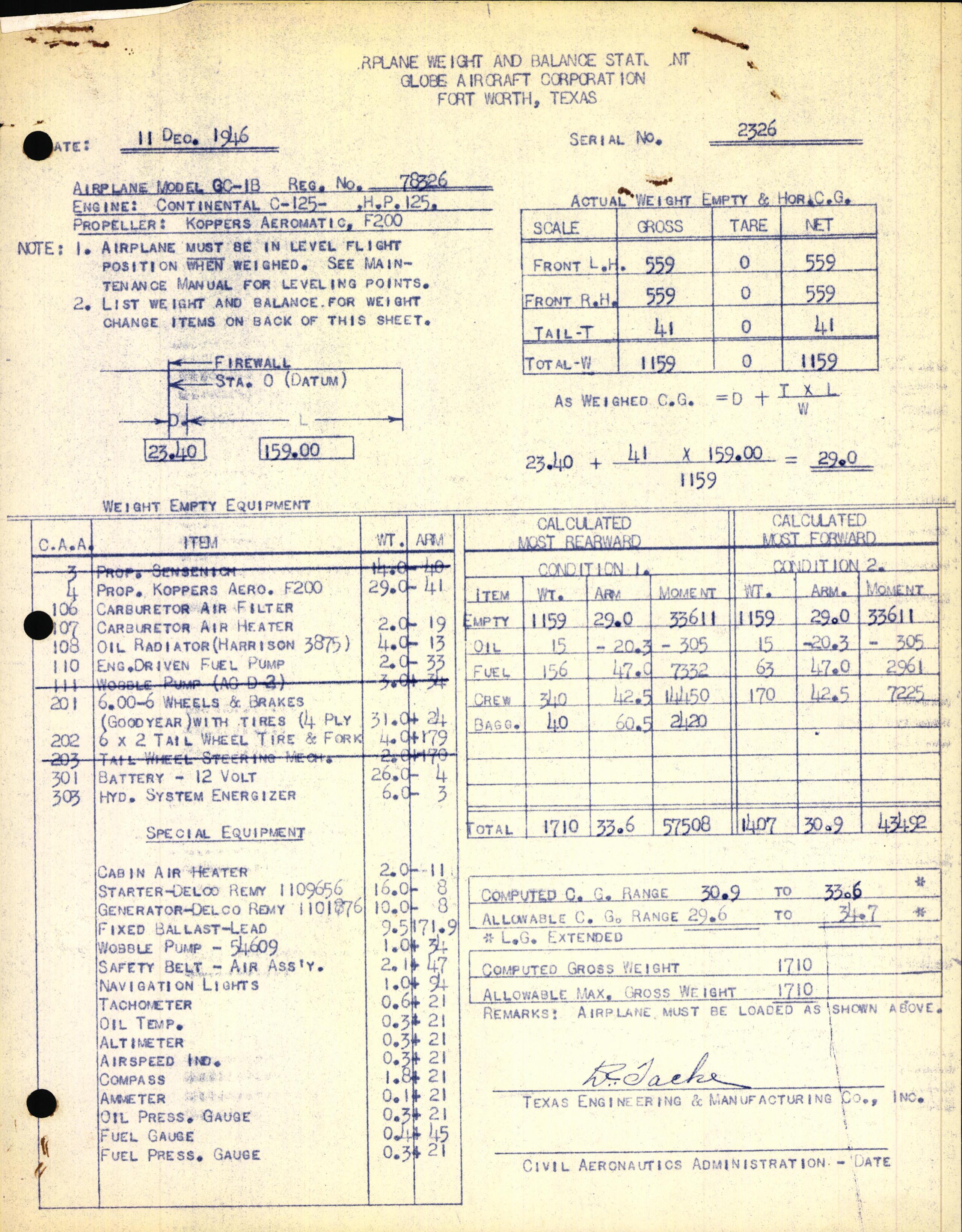 Sample page 1 from AirCorps Library document: Technical Information for Serial Number 2326