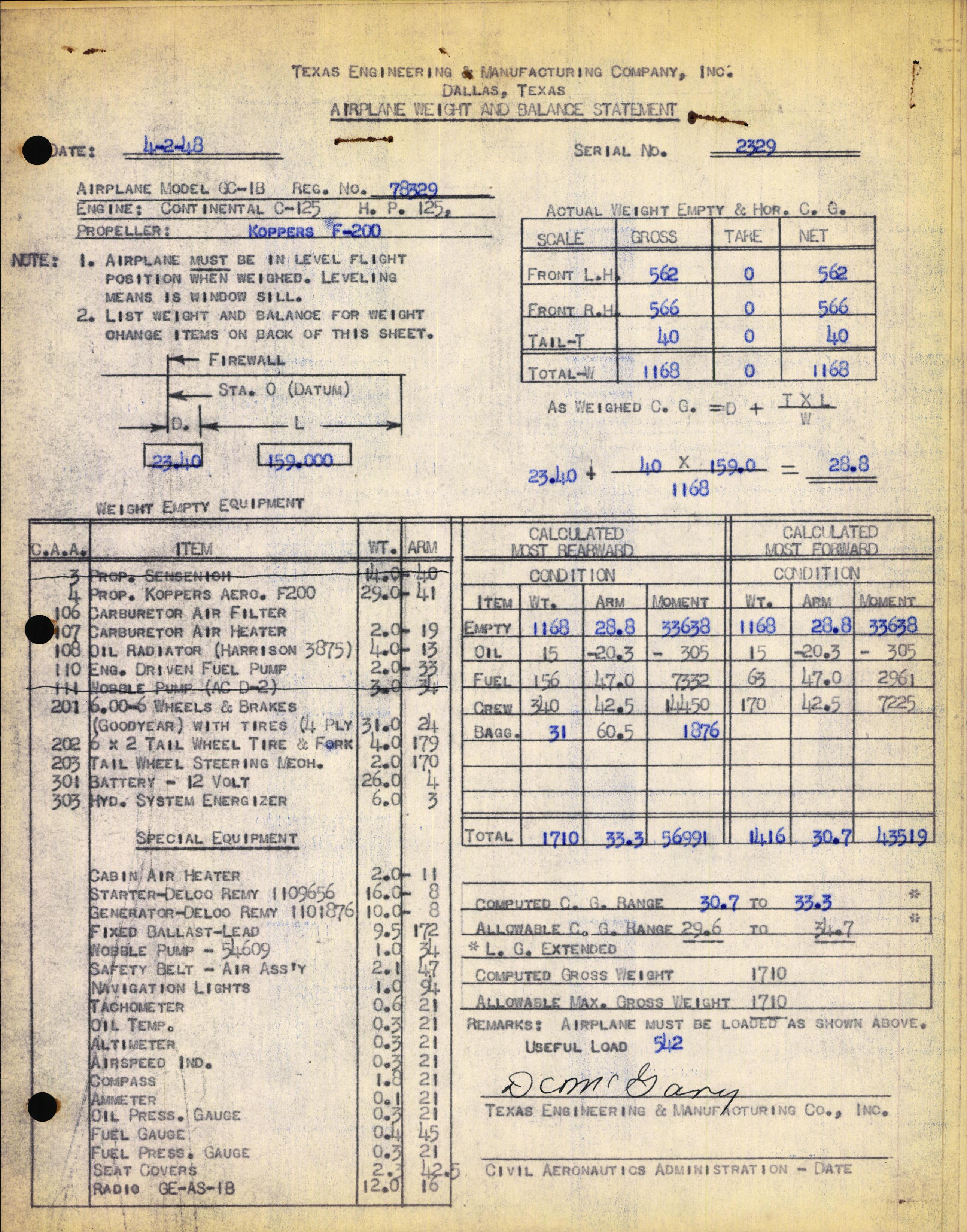 Sample page 1 from AirCorps Library document: Technical Information for Serial Number 2329