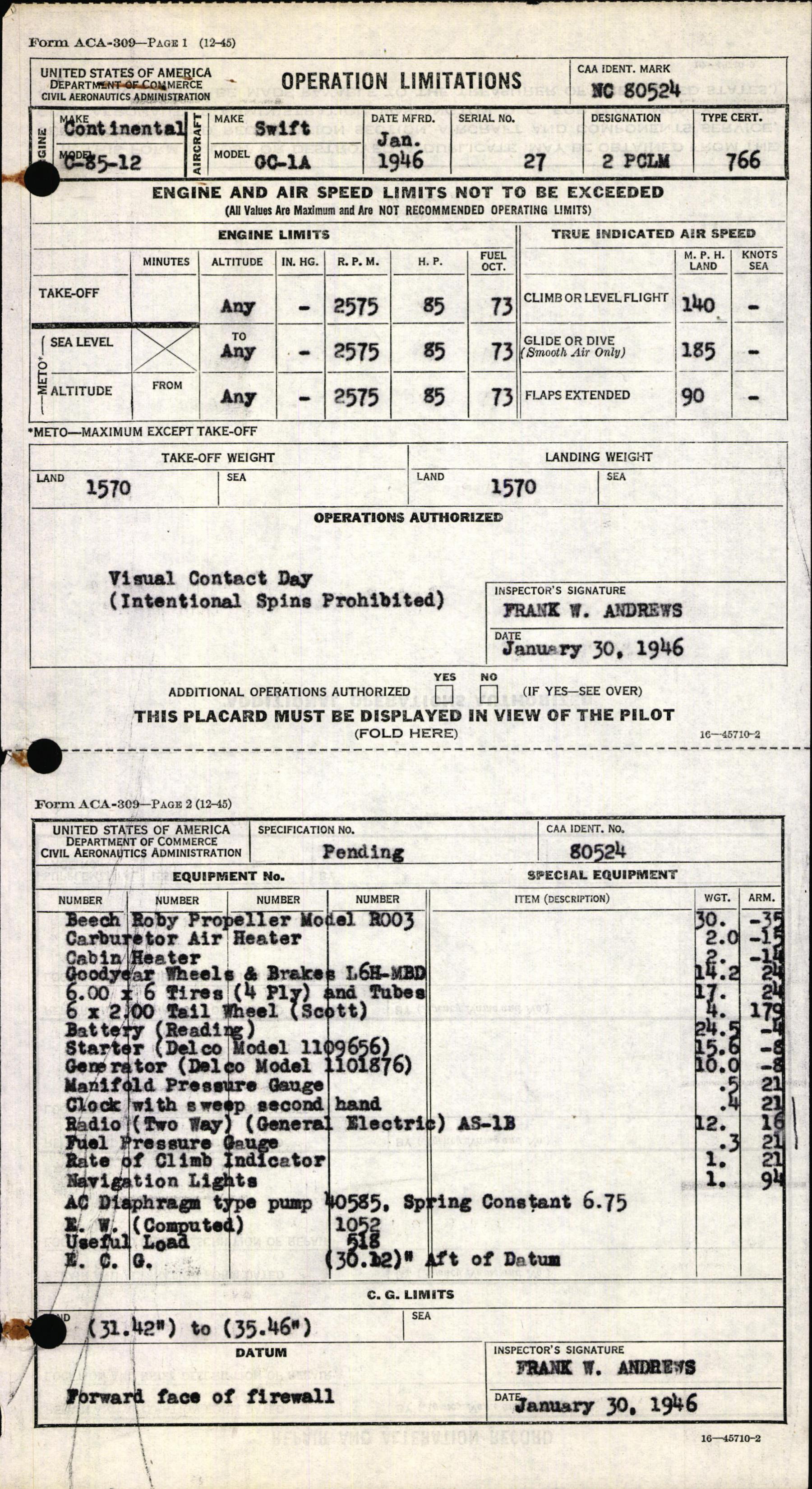 Sample page 3 from AirCorps Library document: Technical Information for Serial Number 27