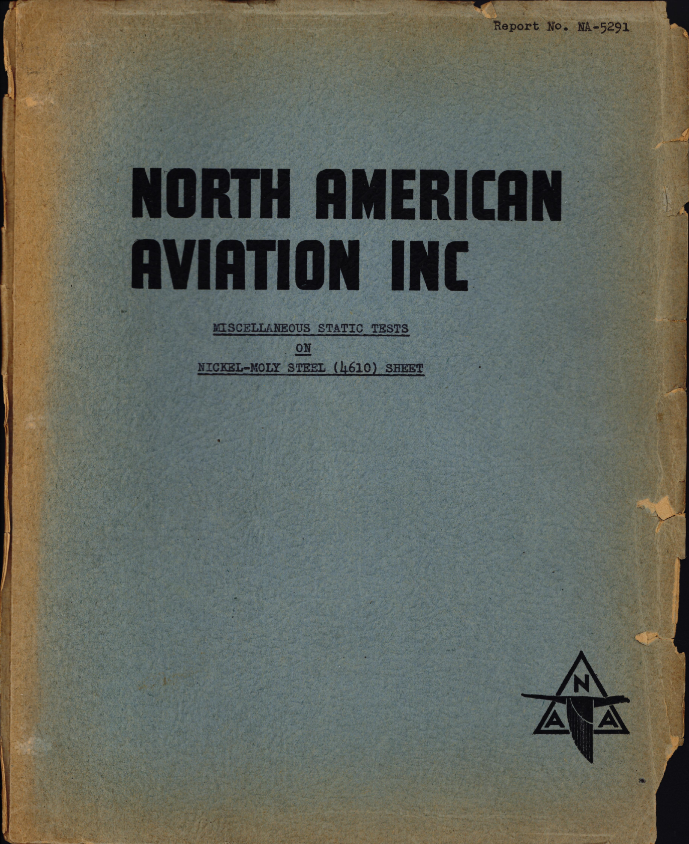 Sample page 1 from AirCorps Library document: Miscellaneous Static Test on Nickel-Moly Steel (4610) Sheet