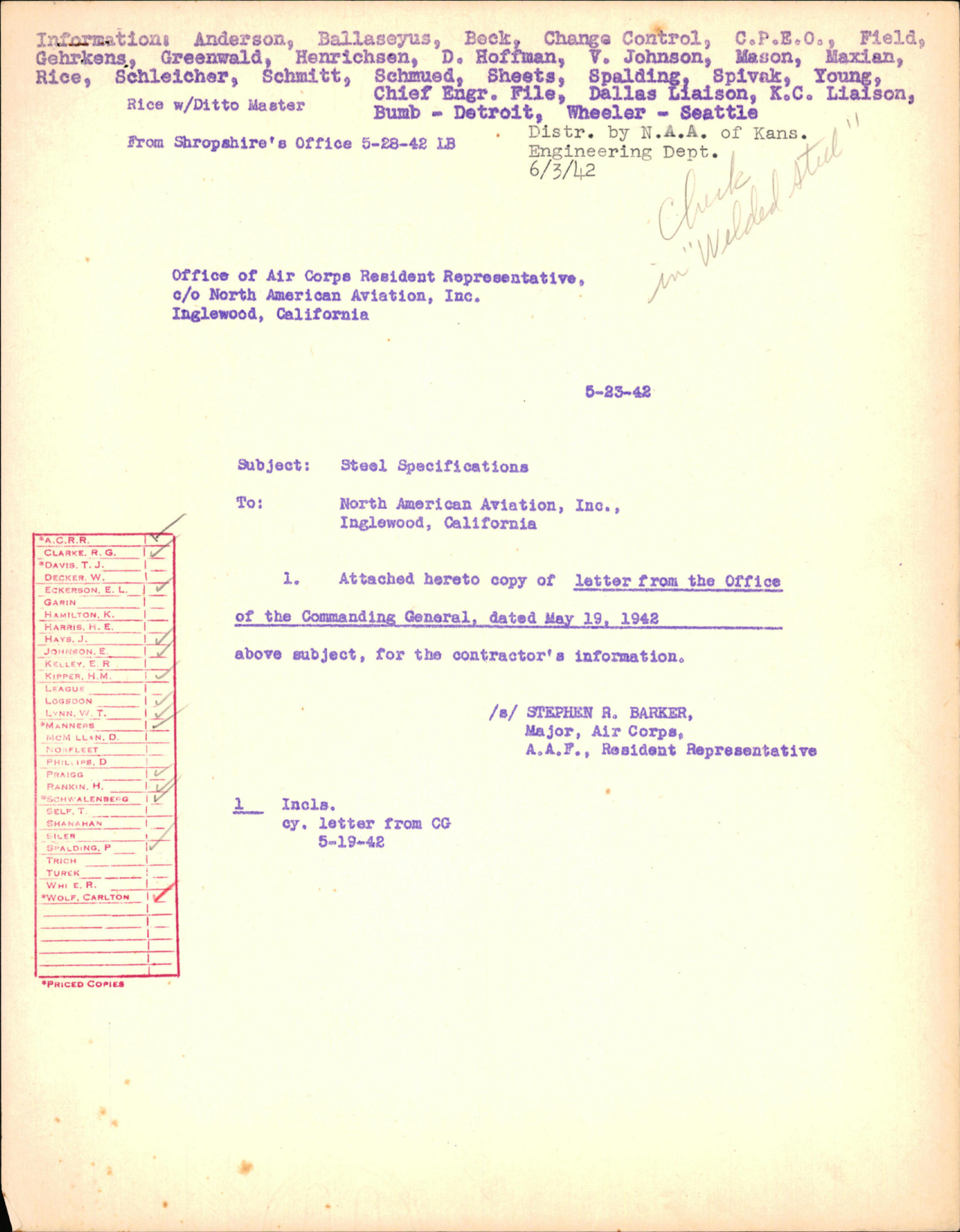 Sample page 1 from AirCorps Library document: NAA Steel Specifications Approval Letter (SS-2117)