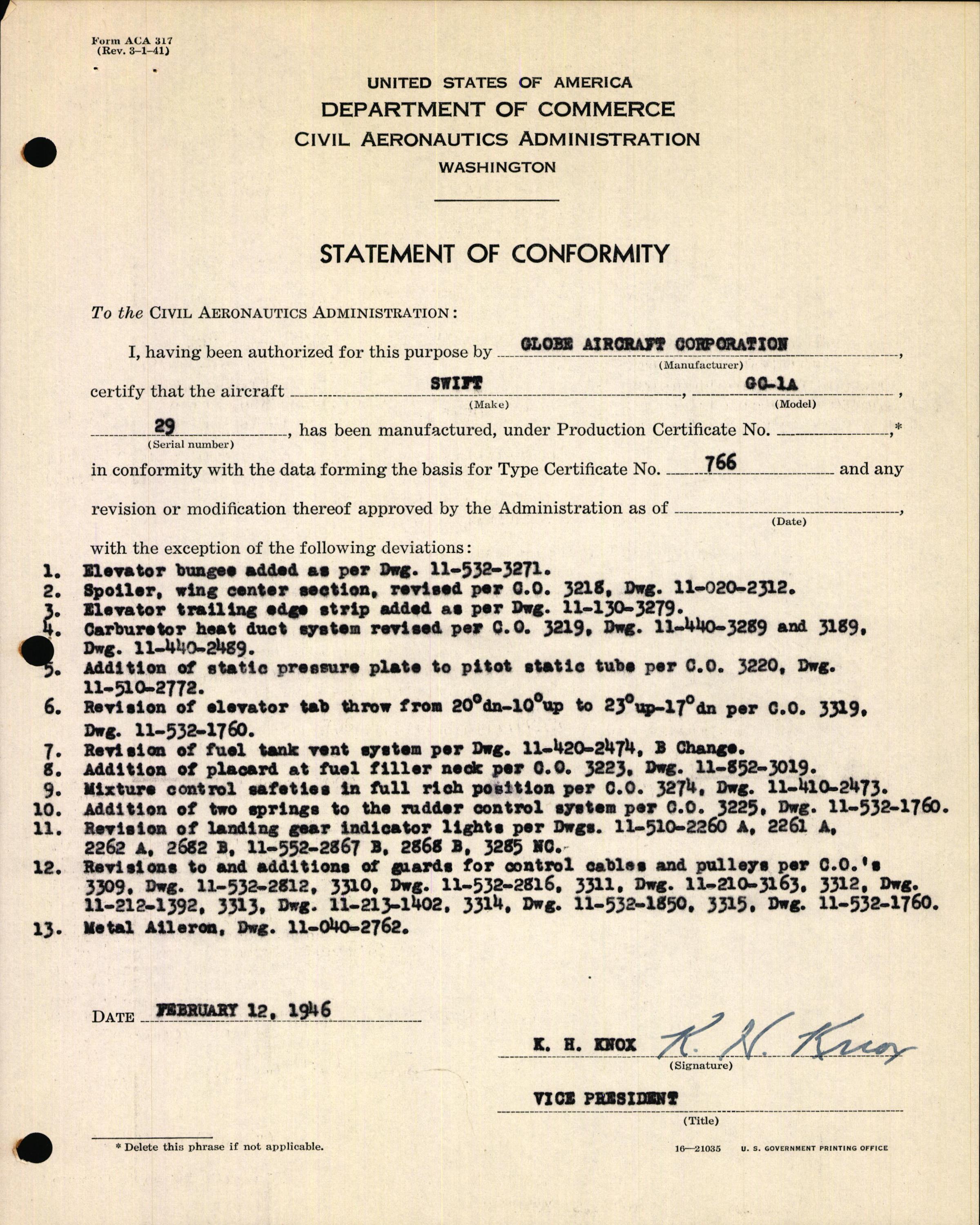 Sample page 5 from AirCorps Library document: Technical Information for Serial Number 29