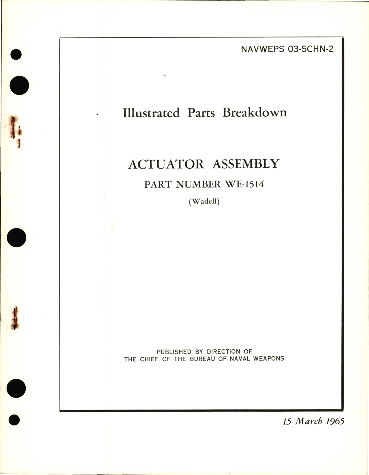 Sample page 1 from AirCorps Library document: Illustrated Parts Breakdown for Actuator Assembly WE-1514