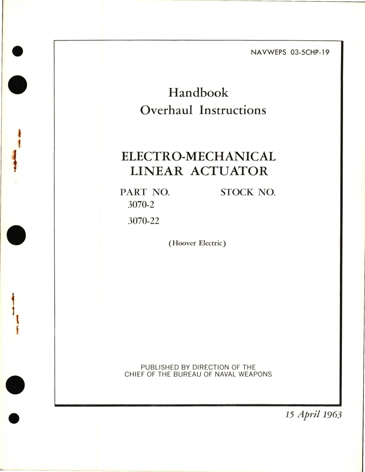 Sample page 1 from AirCorps Library document: Overhaul Instructions for Electro-Mechanical Linear Actuator 3070-2 and 36070-22