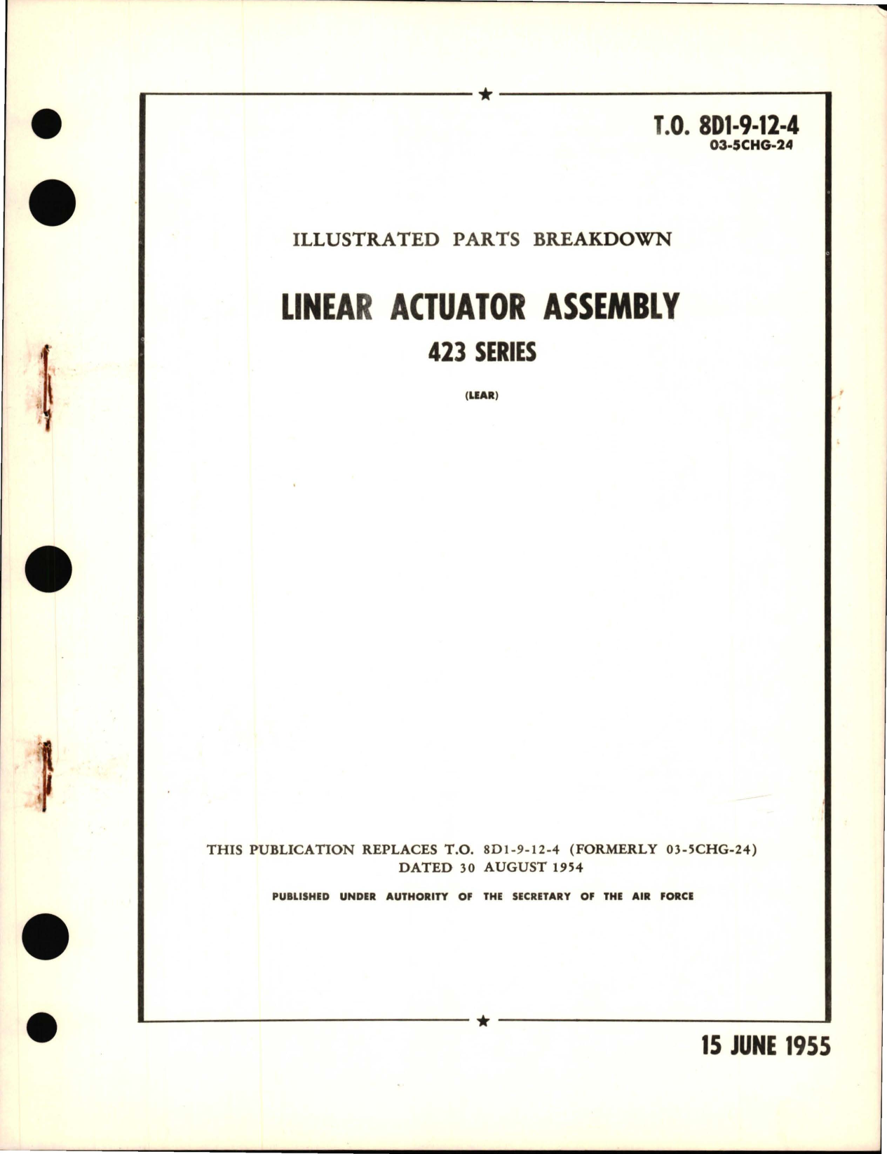 Sample page 1 from AirCorps Library document: Illustrated Parts Breakdown for Linear Actuator Assembly 423 Series