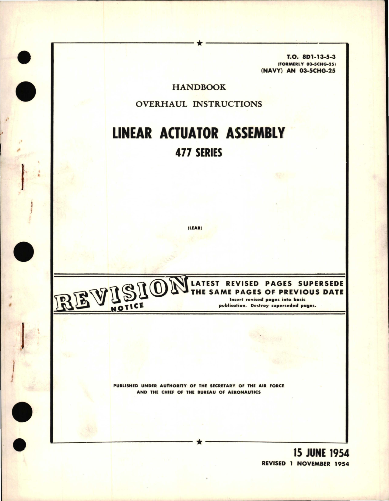 Sample page 1 from AirCorps Library document: Overhaul Instructions for Linear Actuator Assembly 477 Series