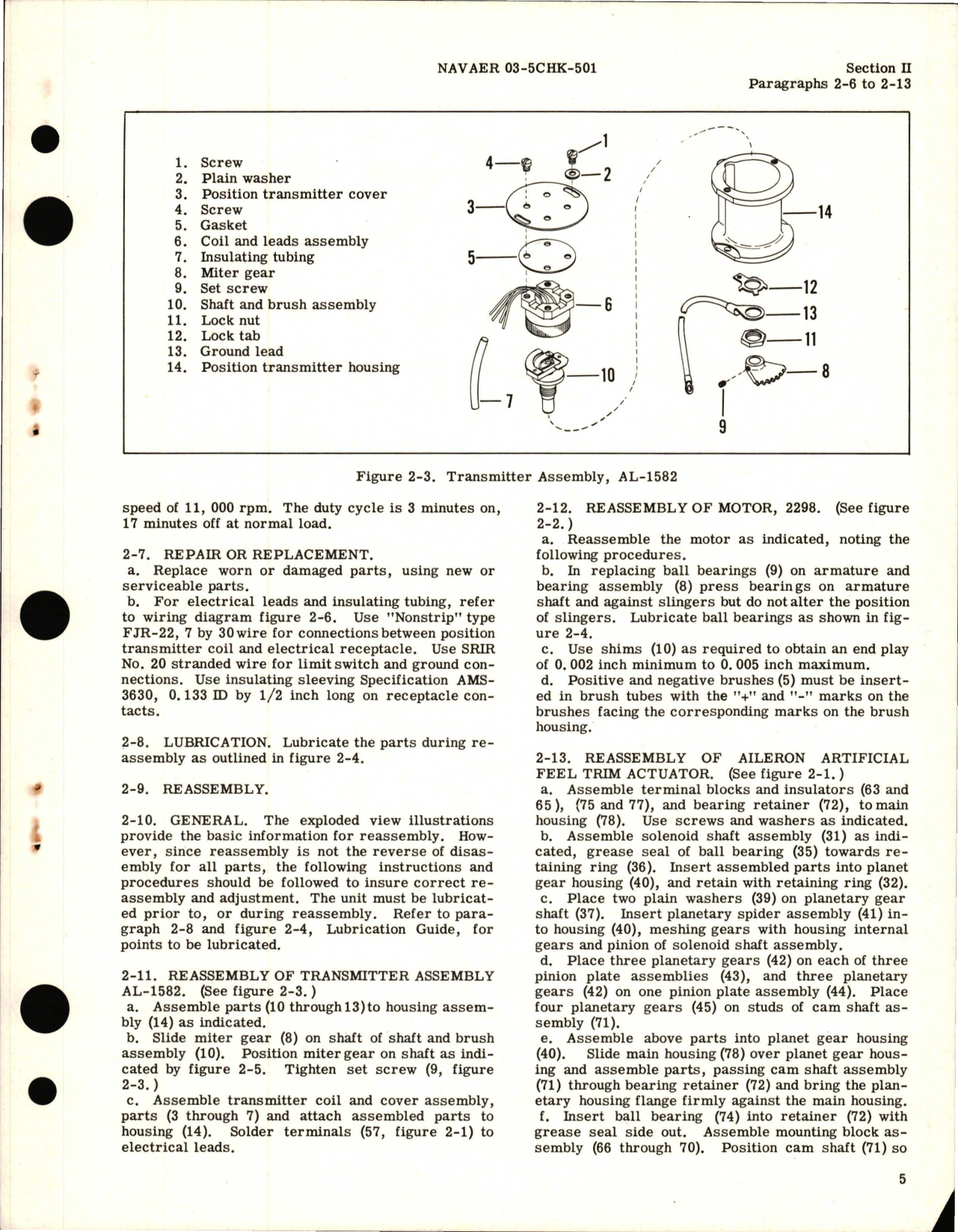 Sample page 7 from AirCorps Library document: Overhaul Instructions for Actuator Assembly, Aileron Artificial Feel Trim Part Numbers AL-1910 and AL-1423-1