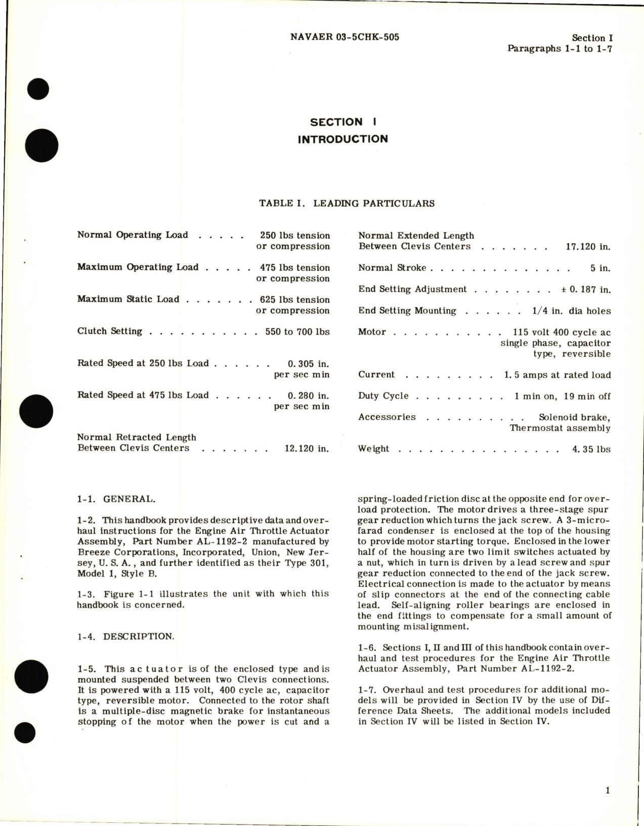 Sample page 5 from AirCorps Library document: Overhaul Instructions for Actuator Assembly Engine Air Throttle, Part No. AL-1192-2, Type 301-1-B