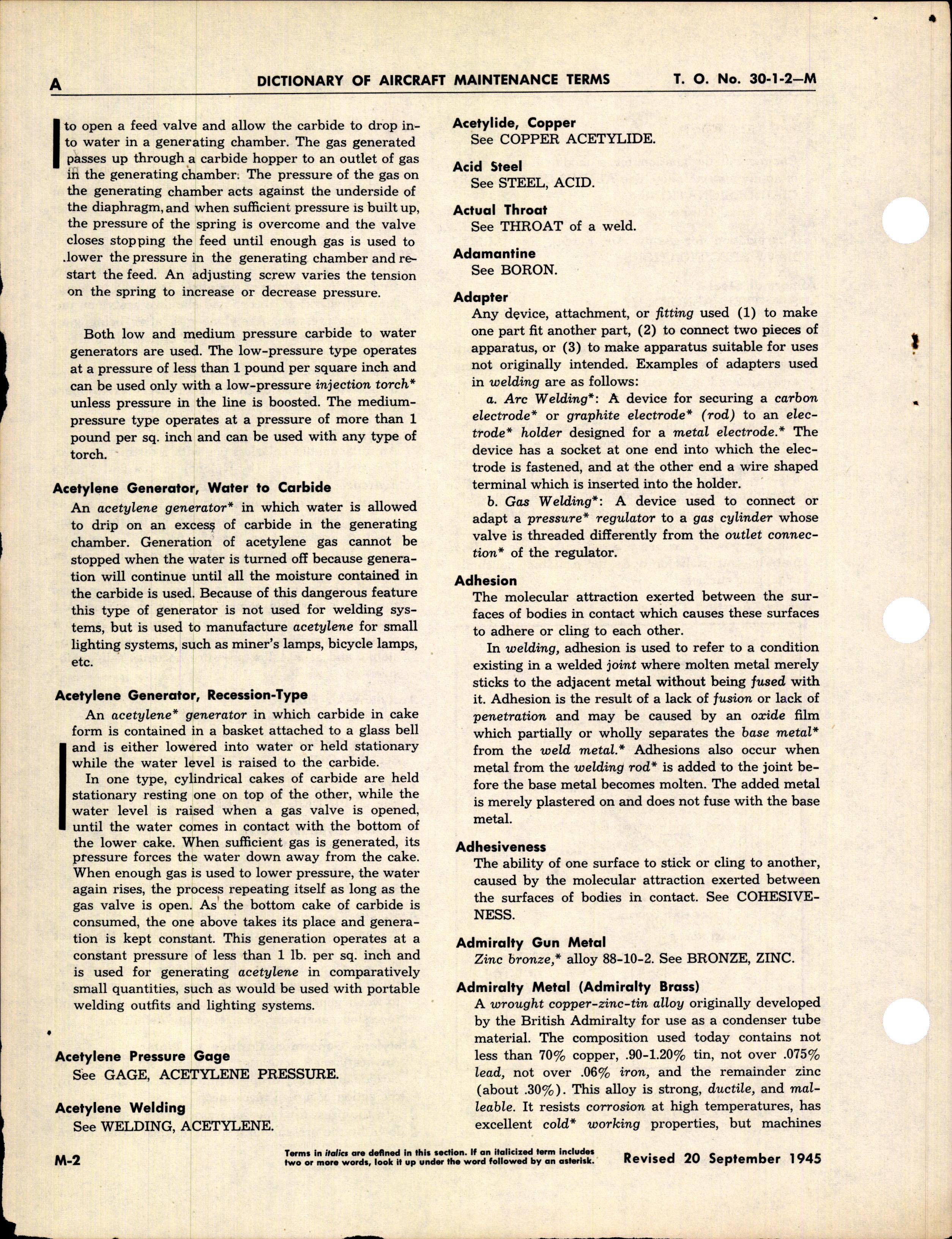 Sample page 8 from AirCorps Library document: Dictionary of Aircraft Maintenance Terms (Section M - Welding, Forging, and Casting Section)