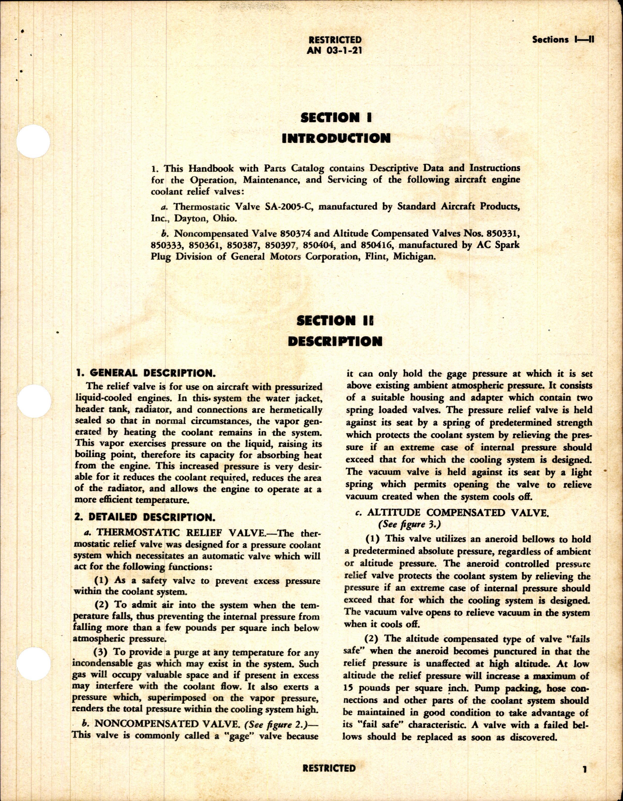 Sample page 5 from AirCorps Library document: Operation, Service, & Overhaul Instructions with Parts Catalog for Coolant Relief Valves