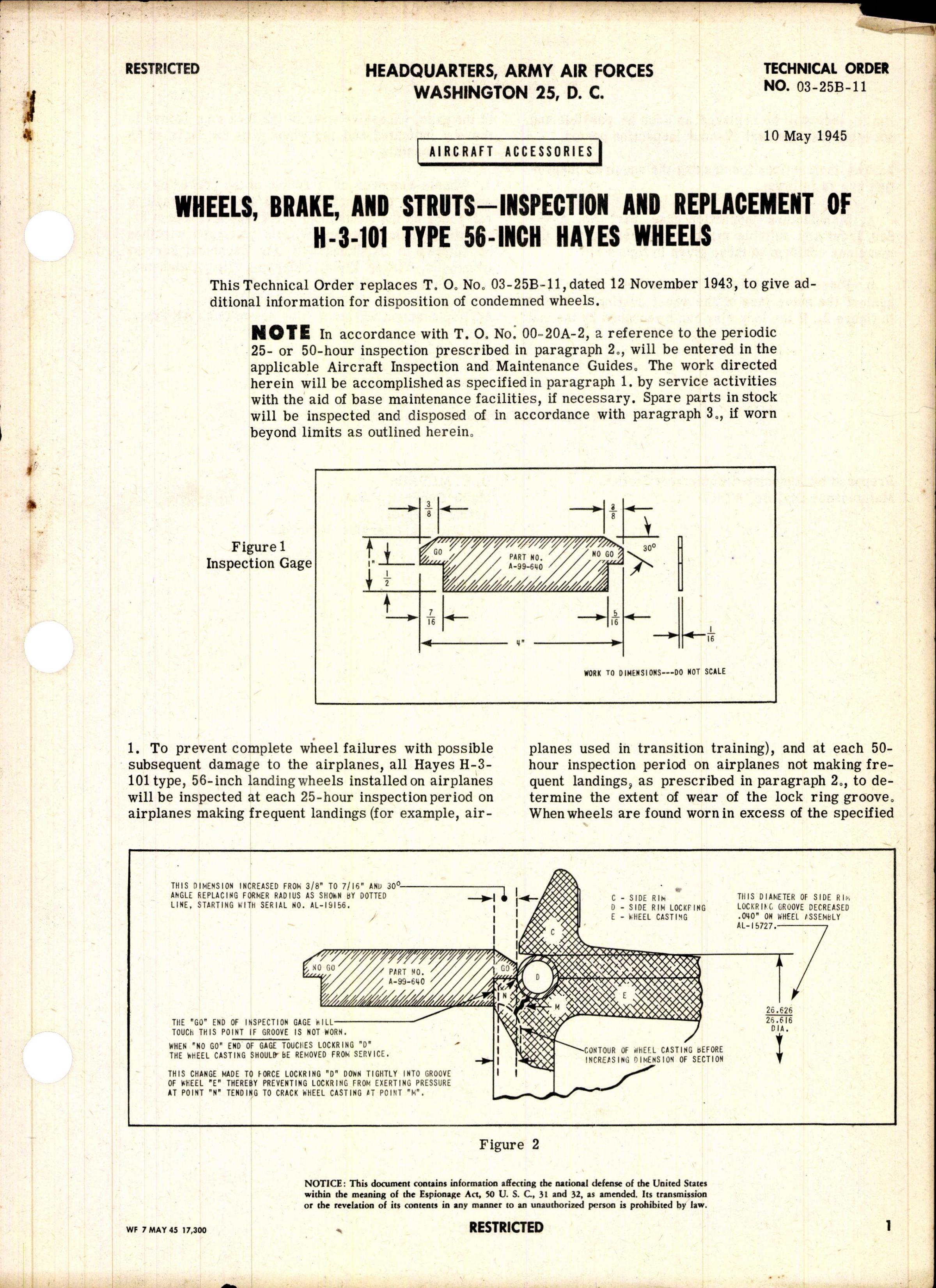 Sample page 1 from AirCorps Library document: Inspection and Replacement of H-3-101 Type 56-Inch Hayes Wheels