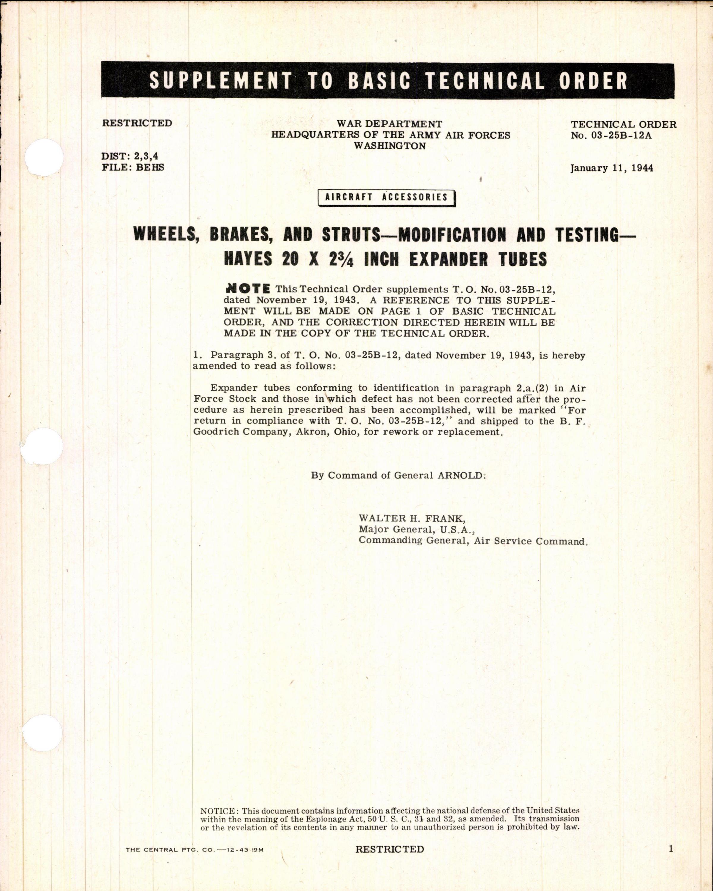 Sample page 1 from AirCorps Library document: Modification and Testing of Hayes 20 x 2 3/4 Inch Expander Tubes
