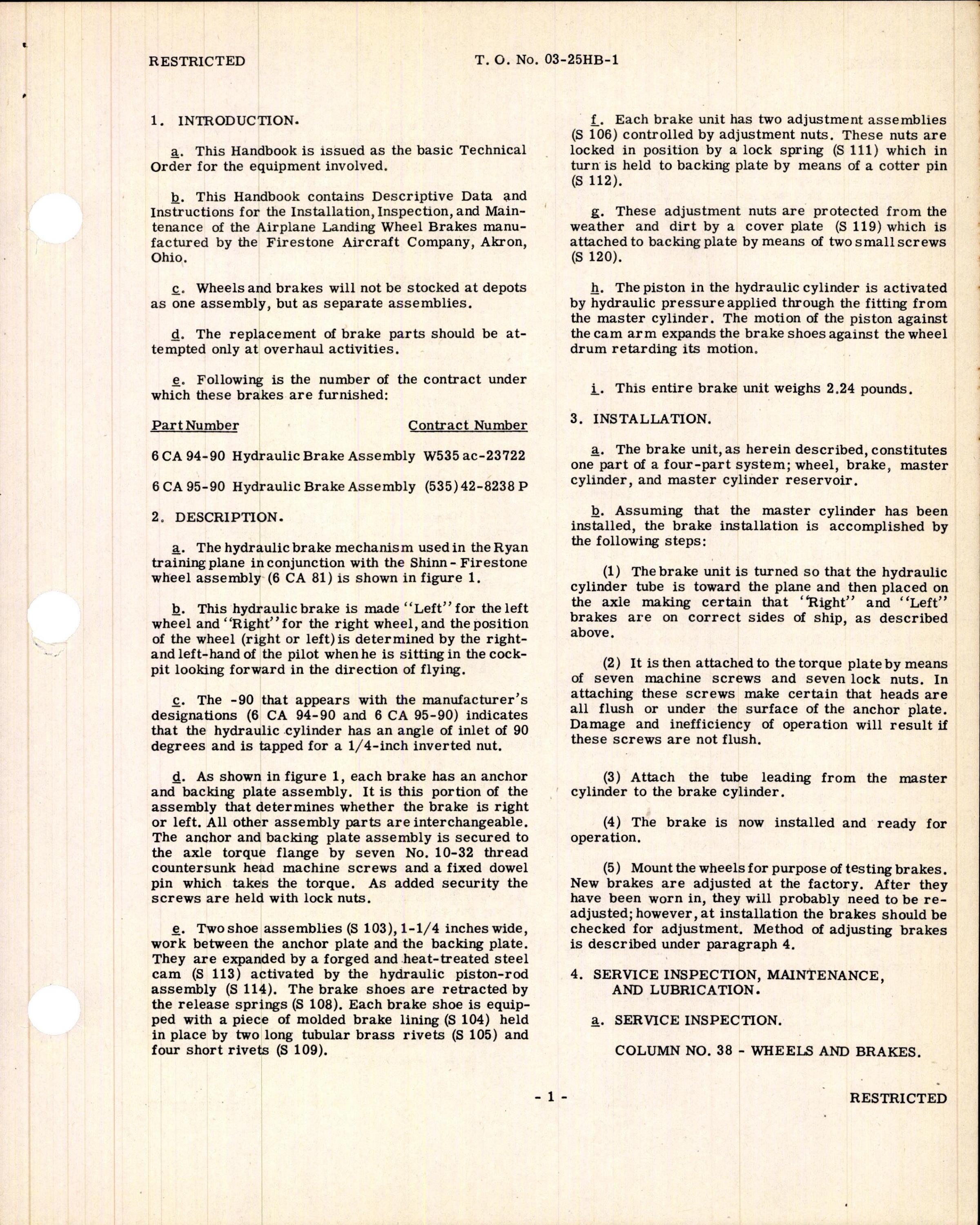 Sample page 5 from AirCorps Library document: Handbook of Instructions for Hydraulic Brake Assembly