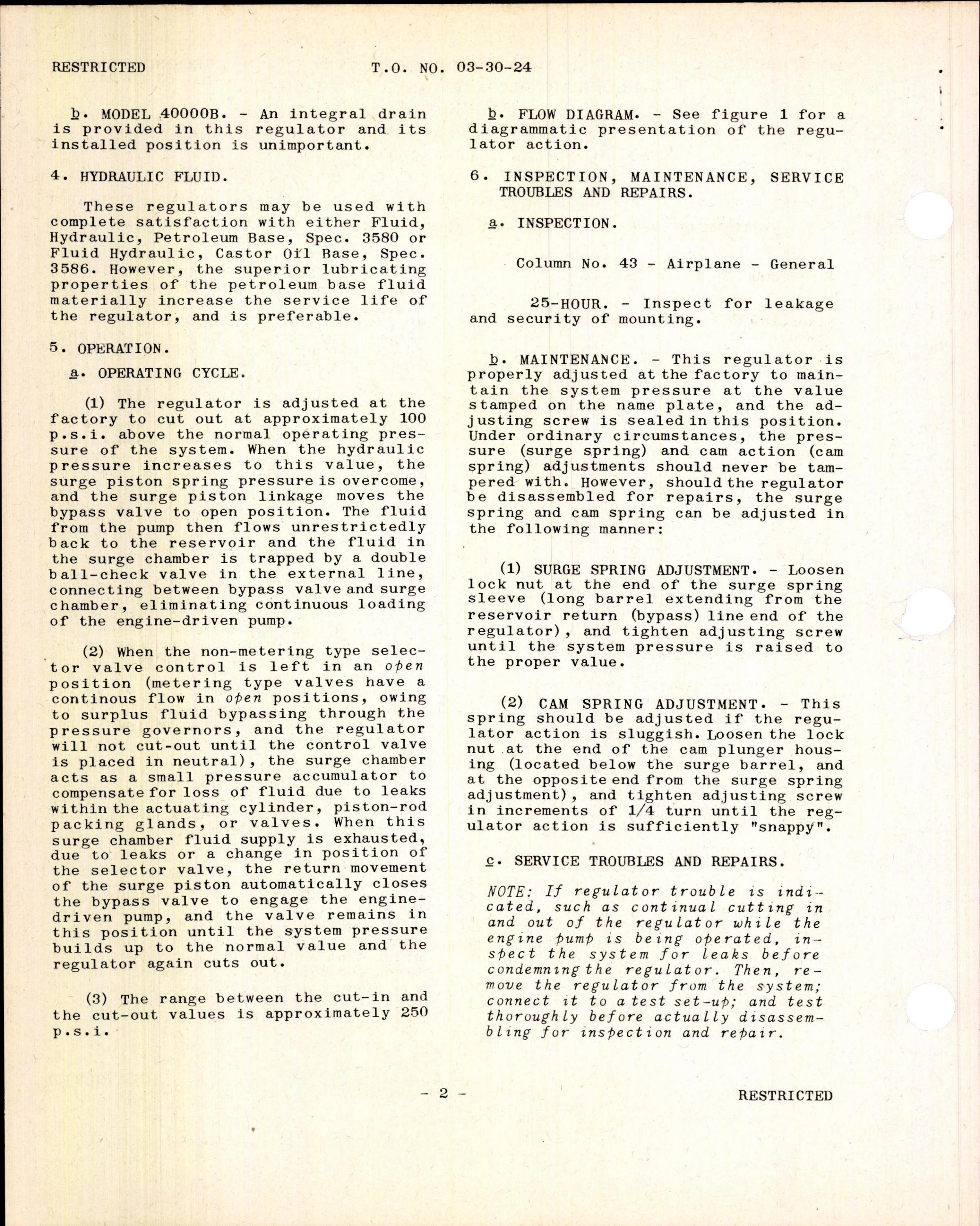 Sample page 2 from AirCorps Library document: Instructions for Automatic Pressure Regulator Hydraulic System