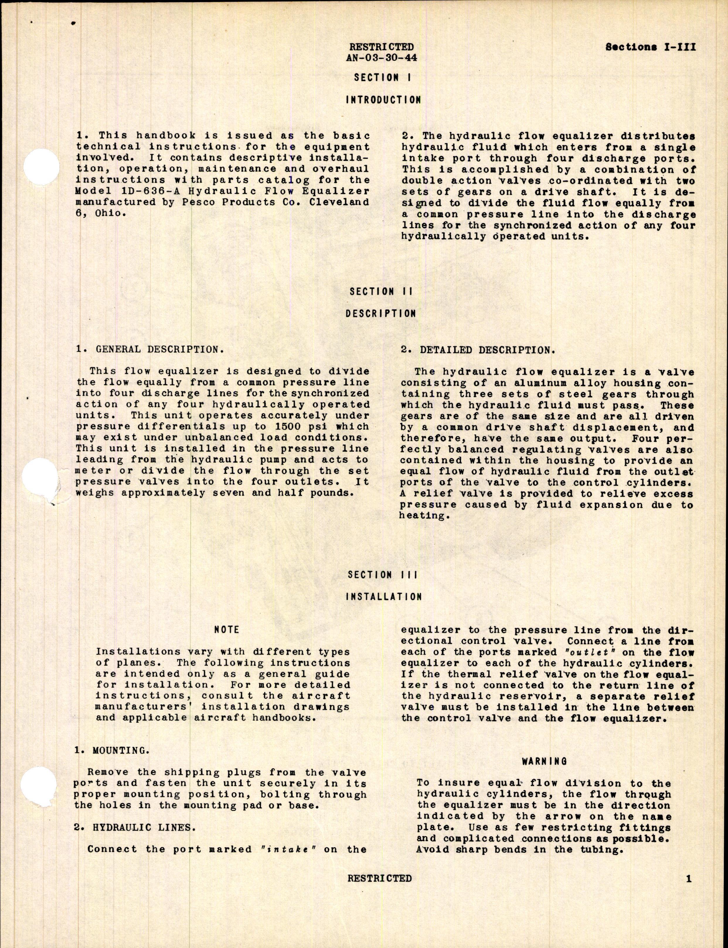 Sample page 5 from AirCorps Library document: Handbook of Instructions with Parts Catalog for Hydraulic Flow Equalizer