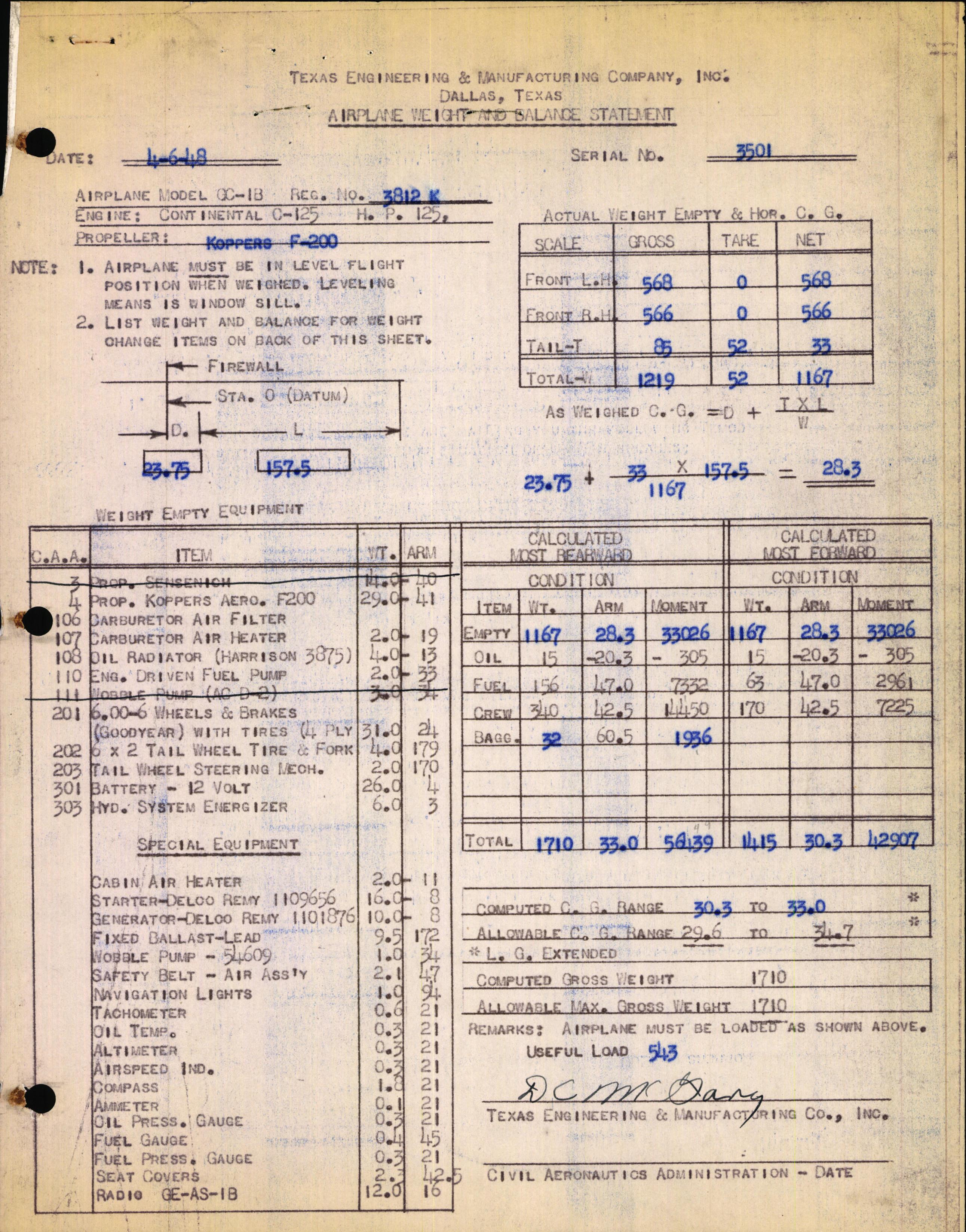 Sample page 1 from AirCorps Library document: Technical Information for Serial Number 3501
