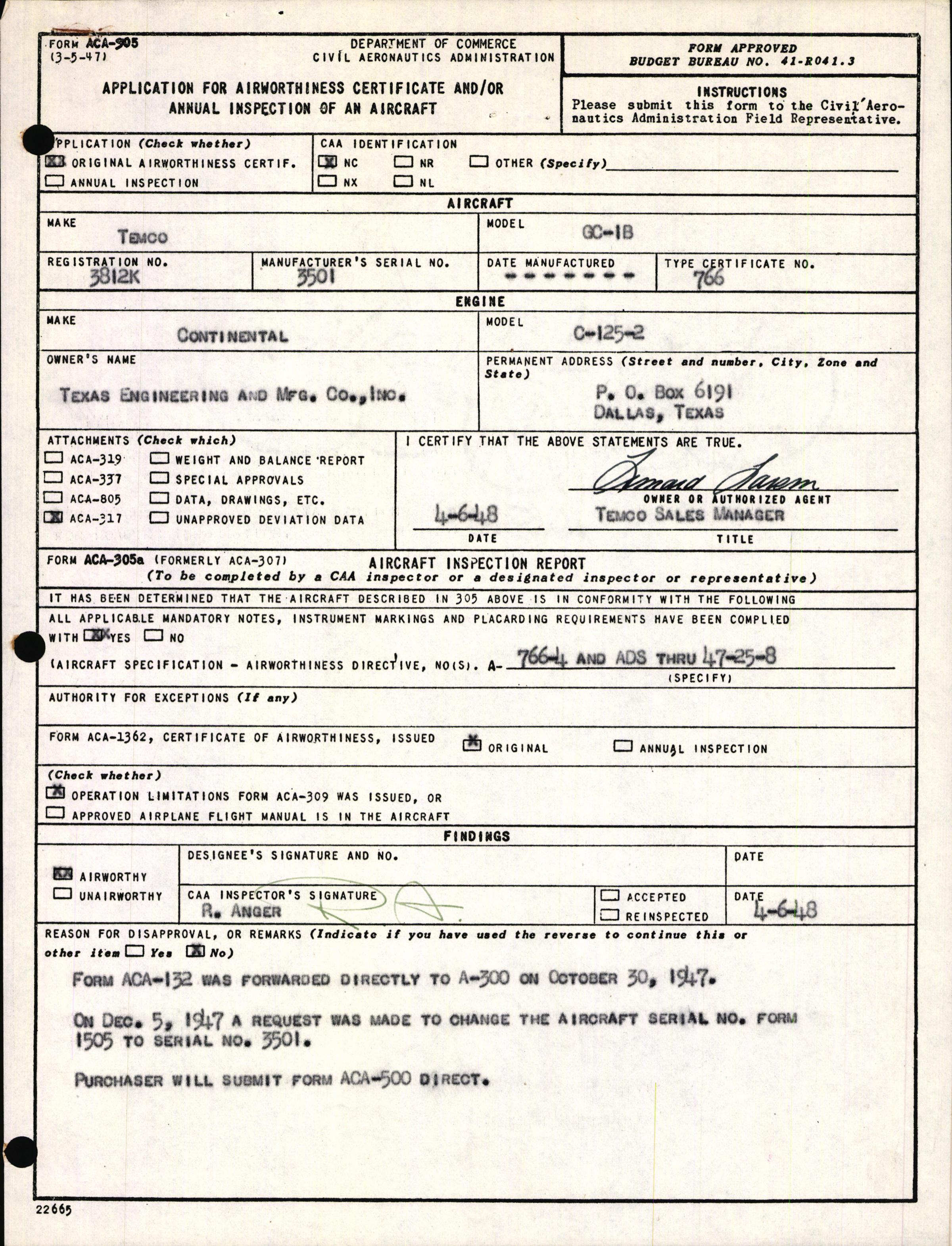 Sample page 3 from AirCorps Library document: Technical Information for Serial Number 3501